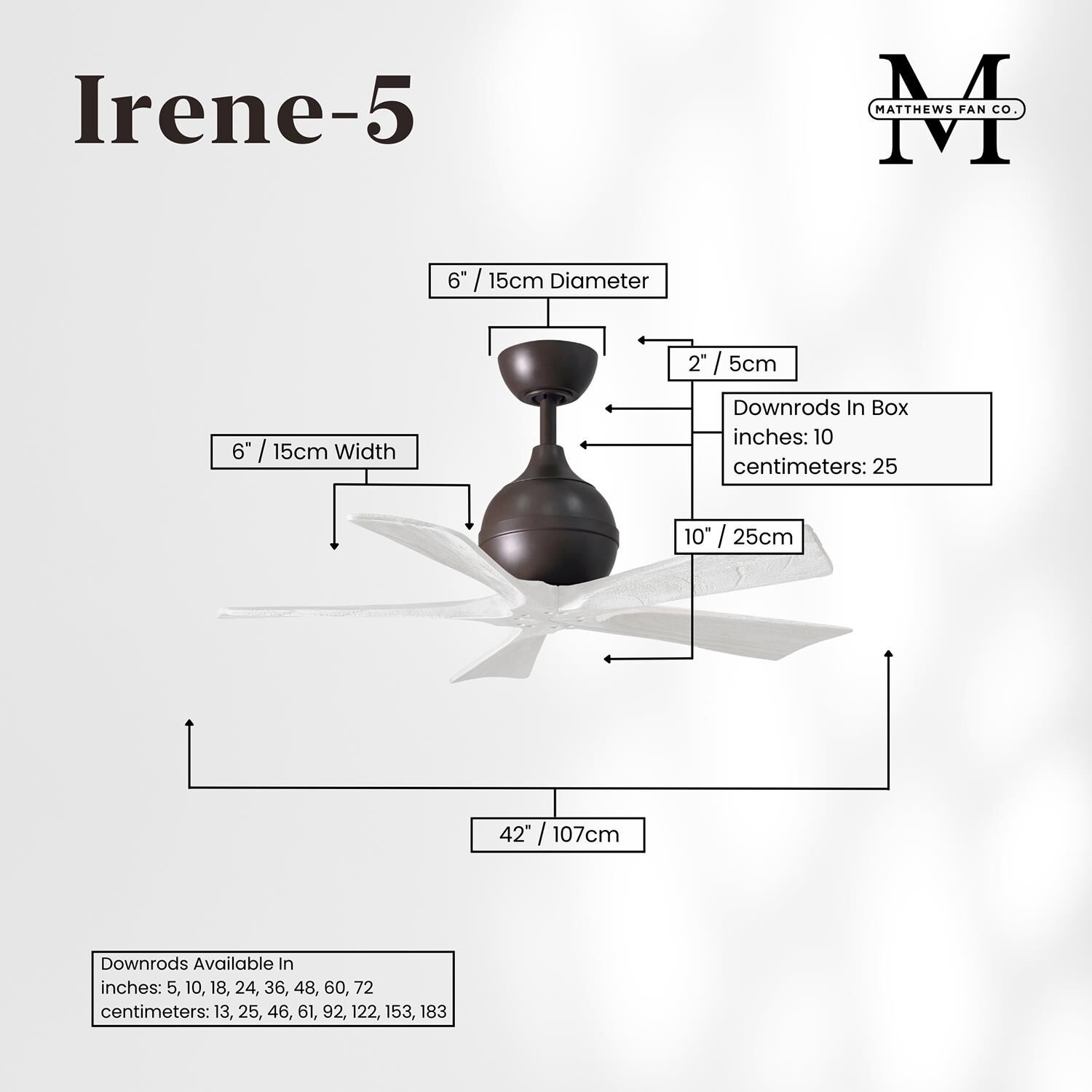 Irene 42 Inch 5 Blade Ceiling Fan by Matthews Fan Company