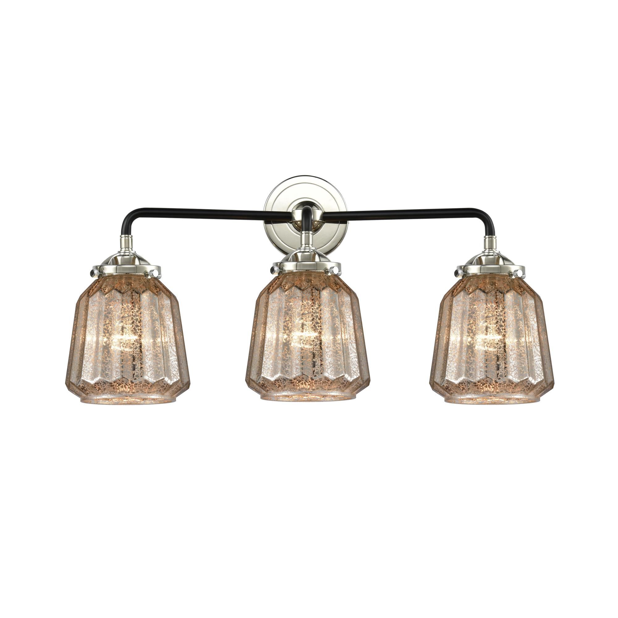 Shown in Black Polished Nickel finish and Mercury Plated glass