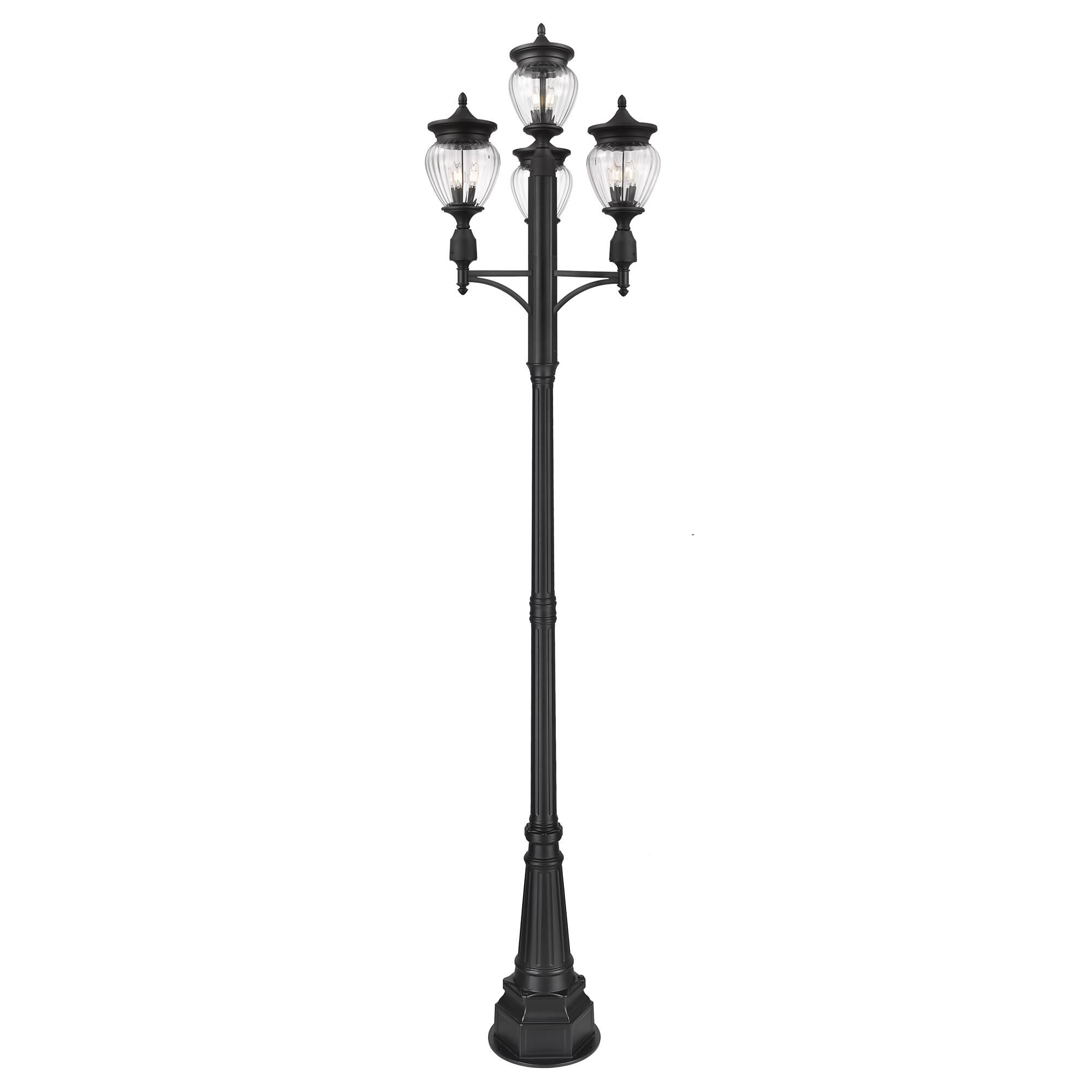 Shown in Black finish and Clear Ribbed glass and Clear Ribbed shade