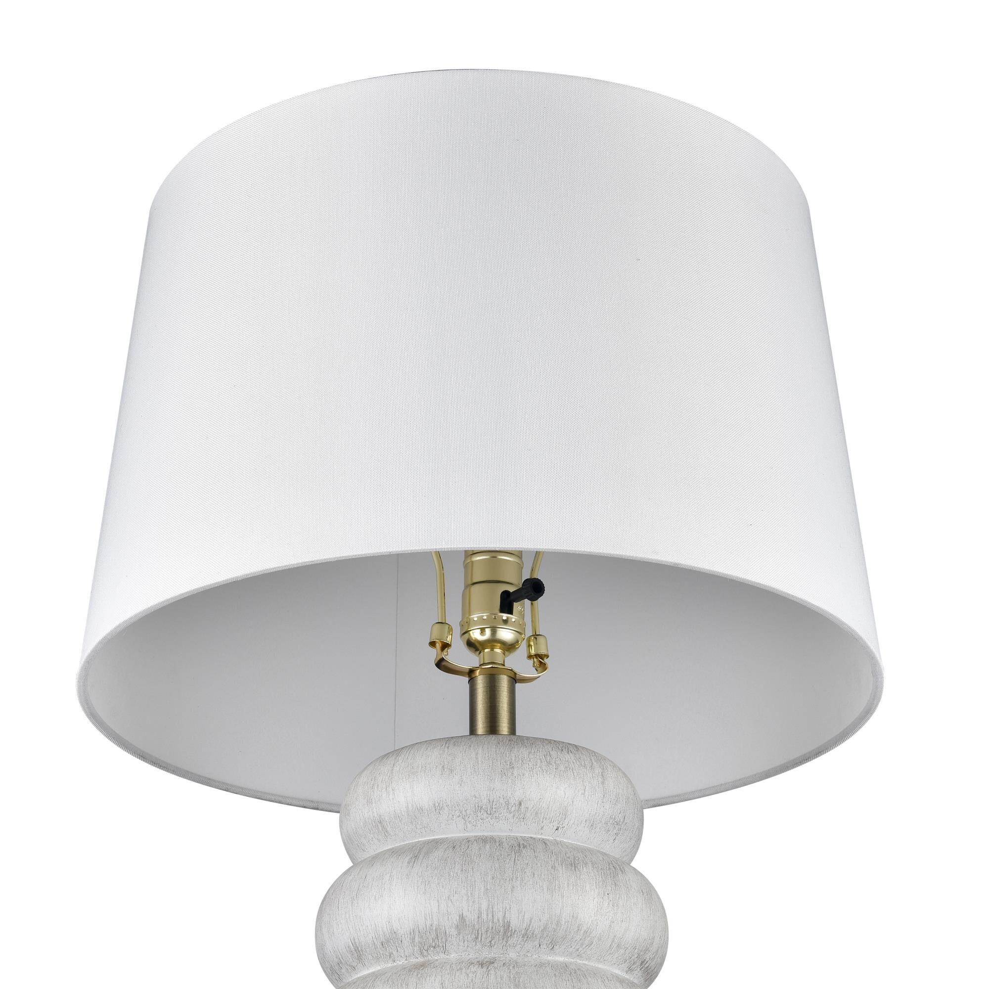 Shown in Light Gray finish and White Linen Fabric Hardback shade