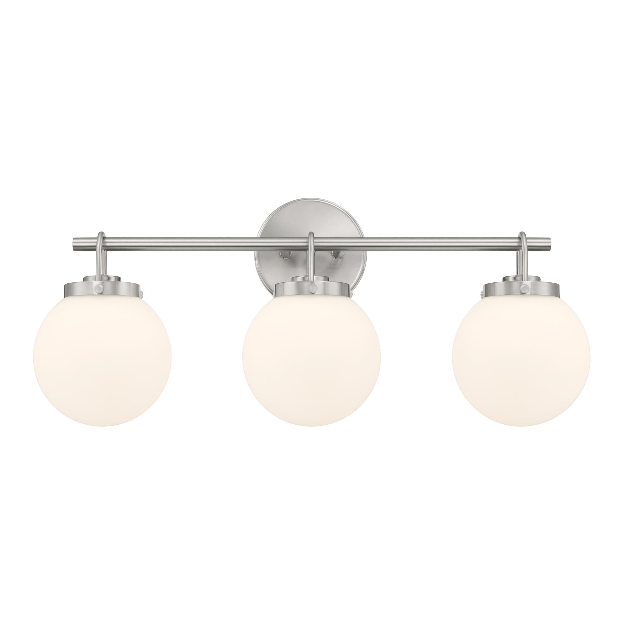 Shown in Brushed Nickel finish and Etched White glass