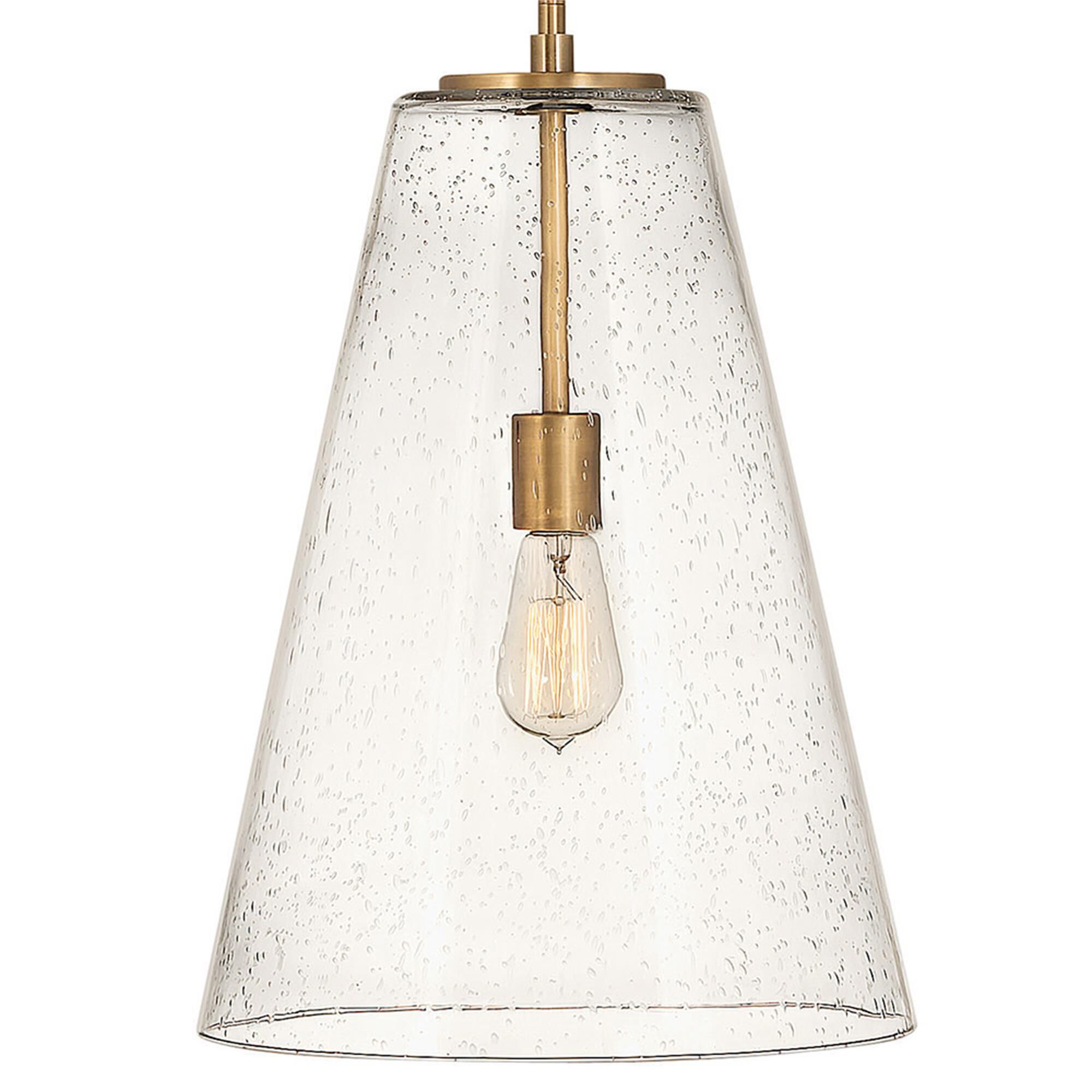 Shown in Heritage Brass finish and Clear Seedy glass