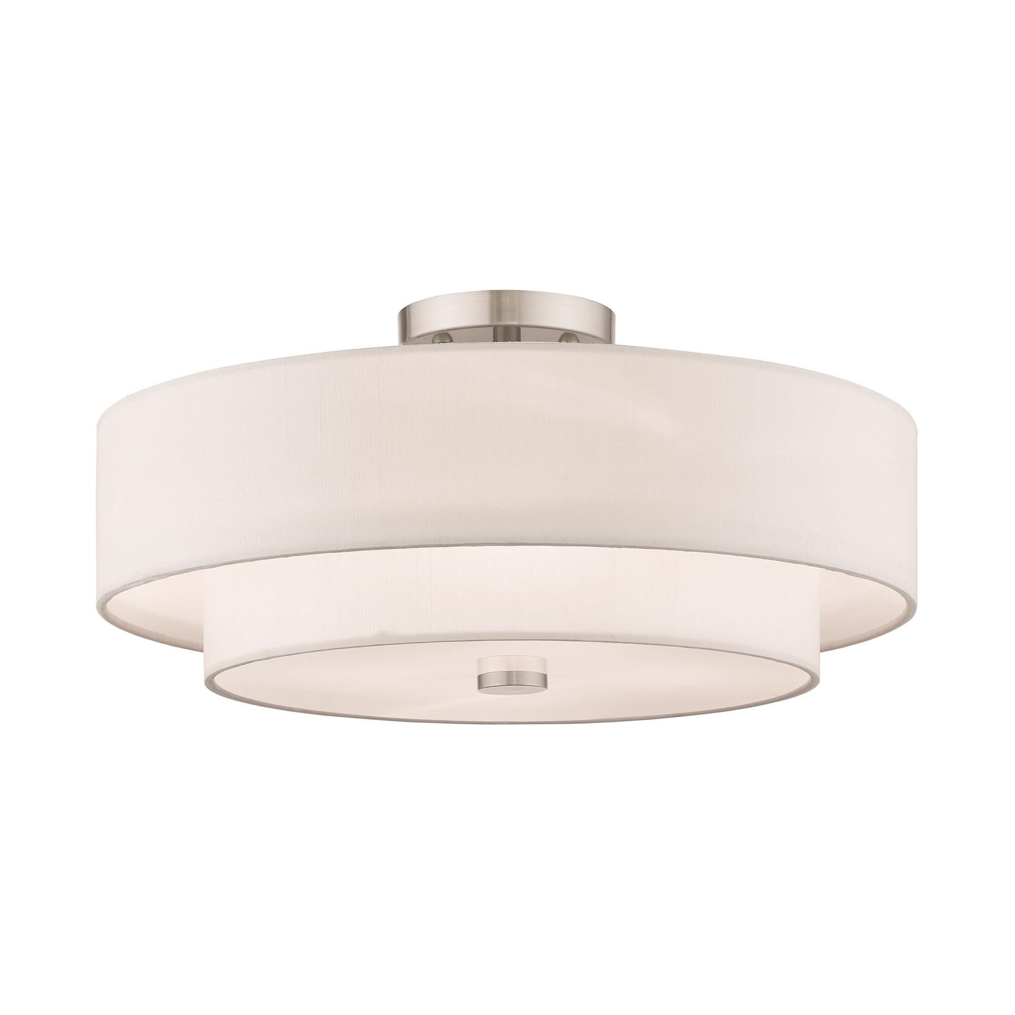 Shown in Brushed Nickel finish and Hand Crafted Off-White Fabric Outside & White Fabric Inside Hardback shade