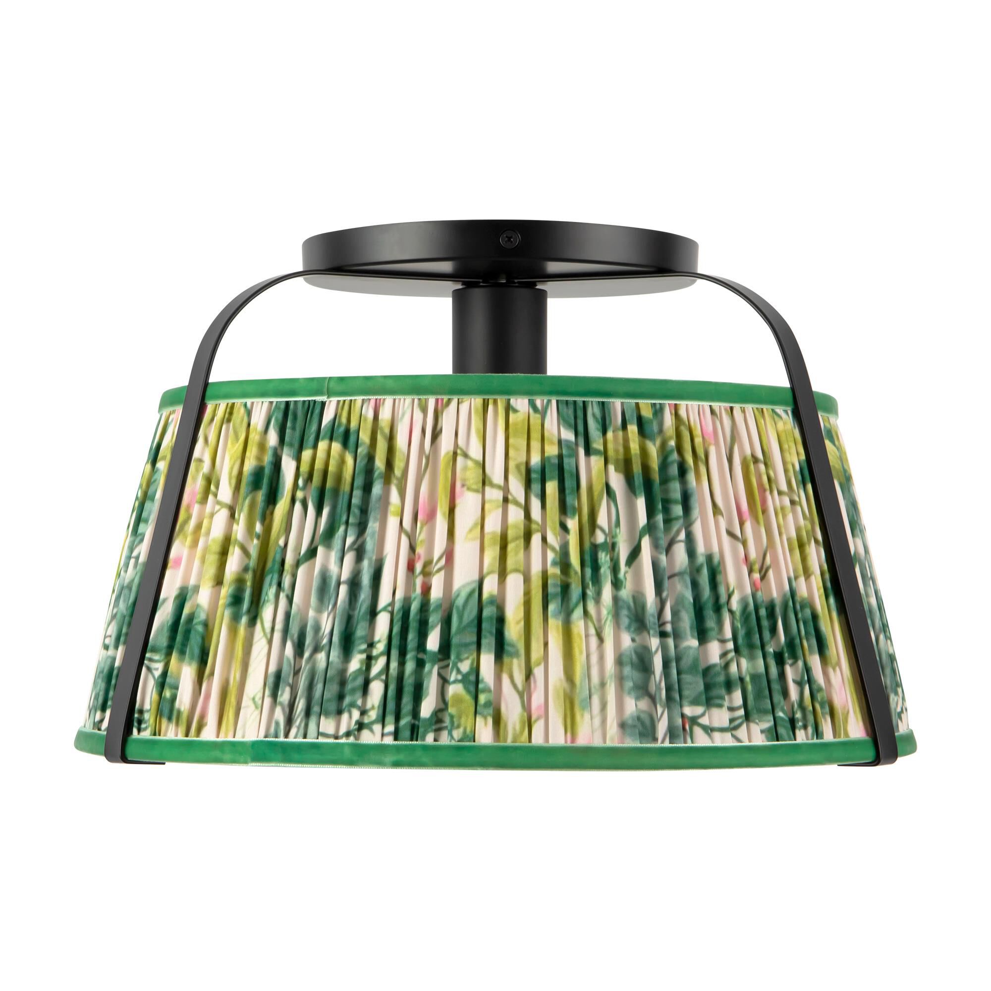 Shown in Matte Black finish and Frosted Polycarbonate Diffuser glass and Green Linen shade