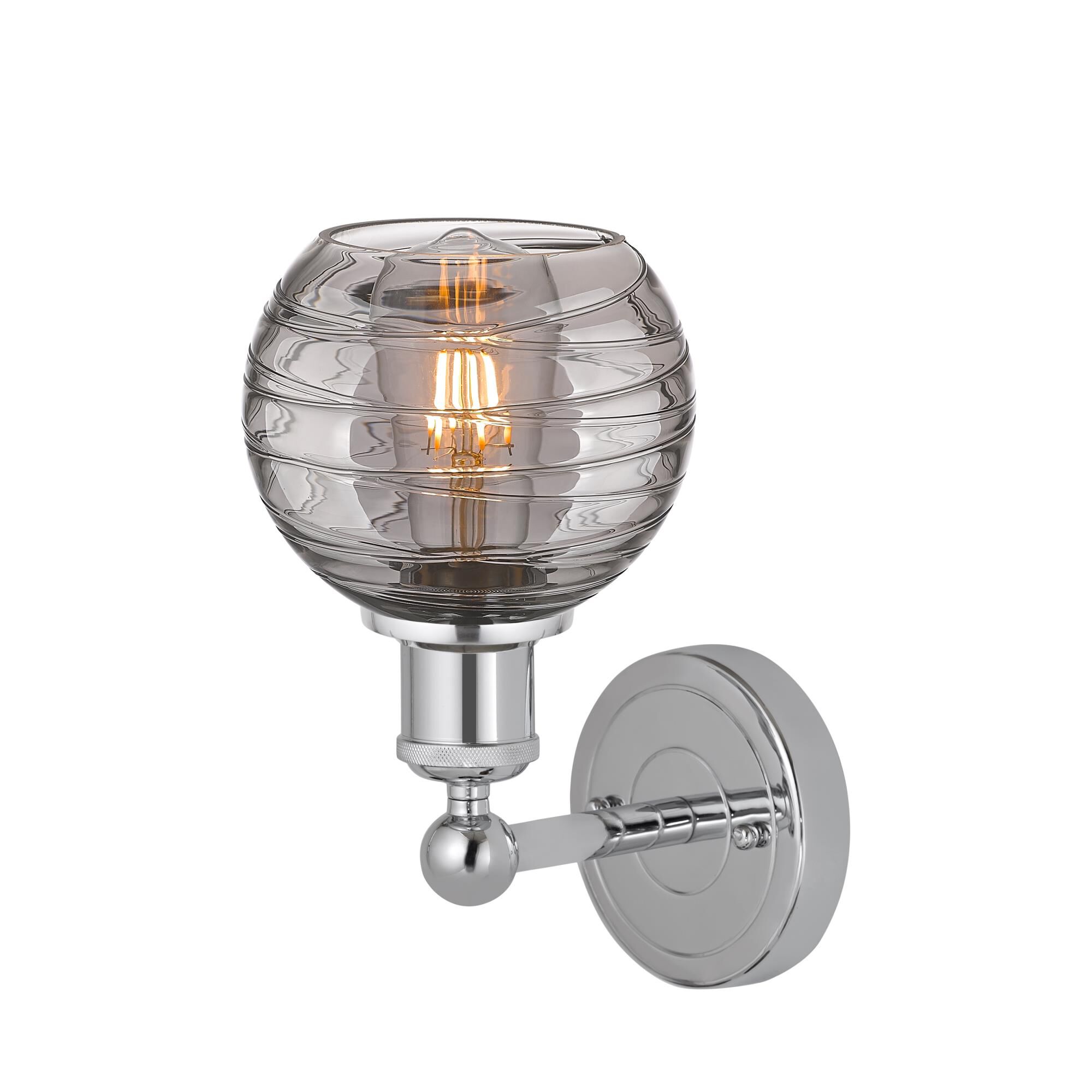 Shown in Polished Chrome finish and Light Smoke Deco Swirl glass