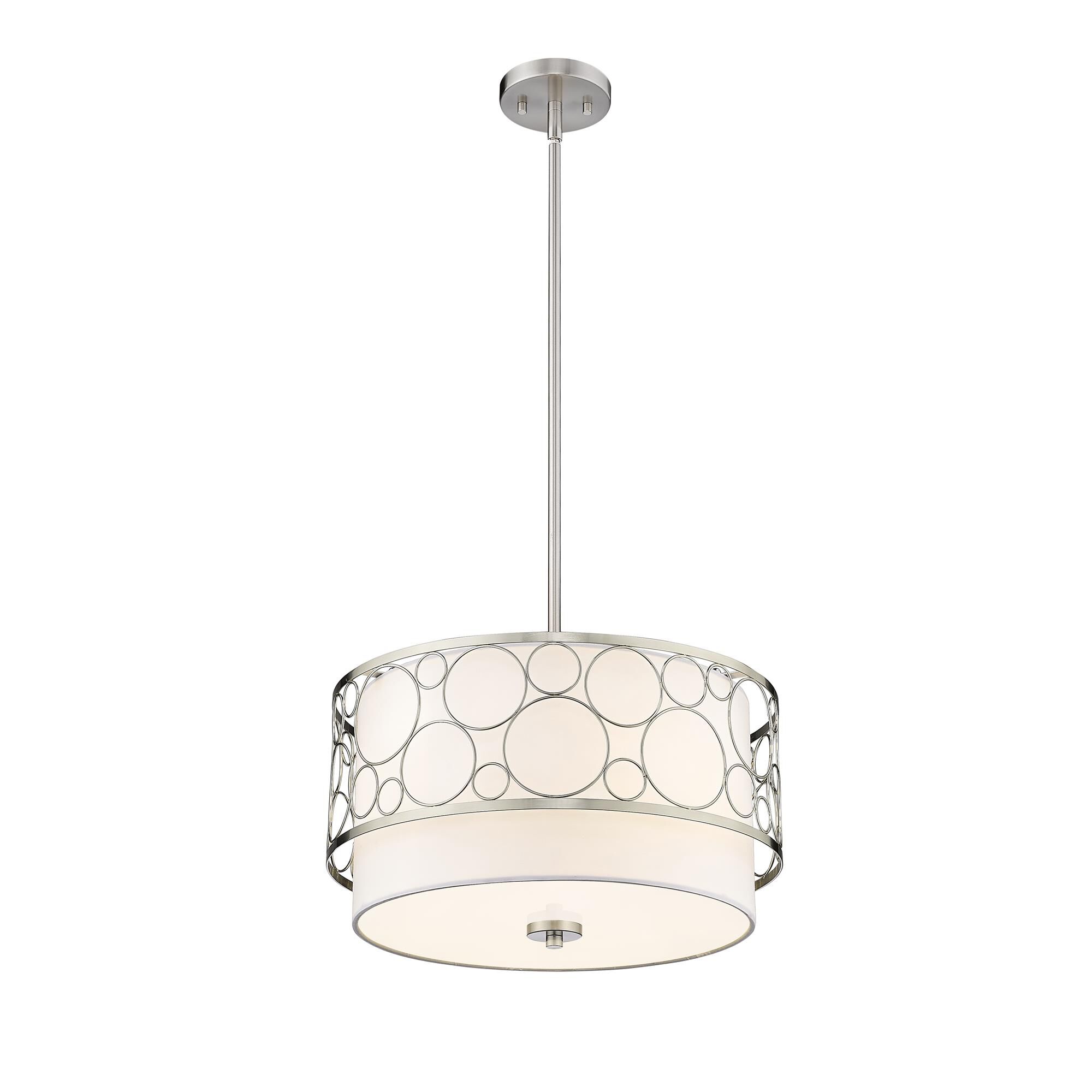Shown in Brushed Nickel finish and White glass and White shade