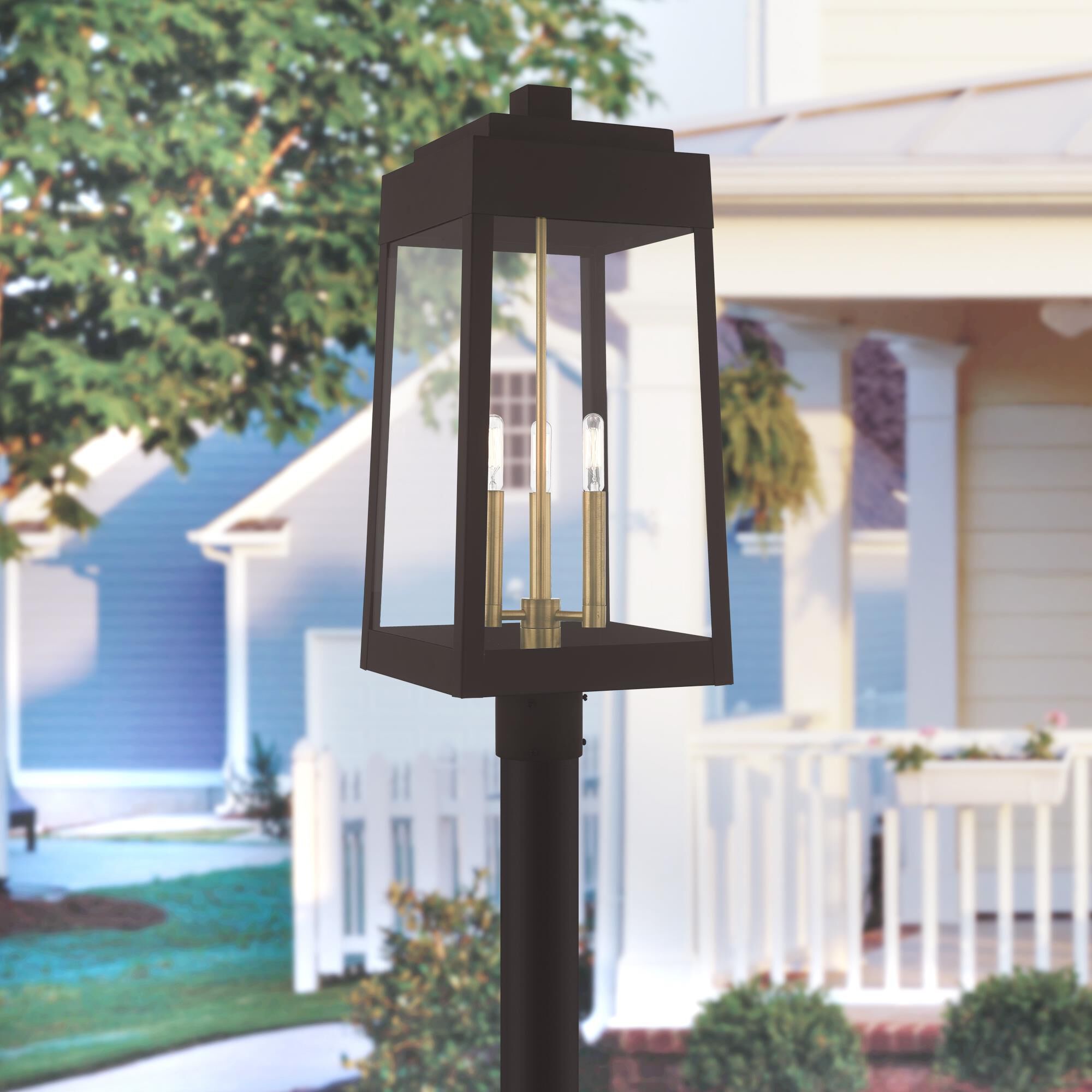 Shown in Bronze finish and Clear glass