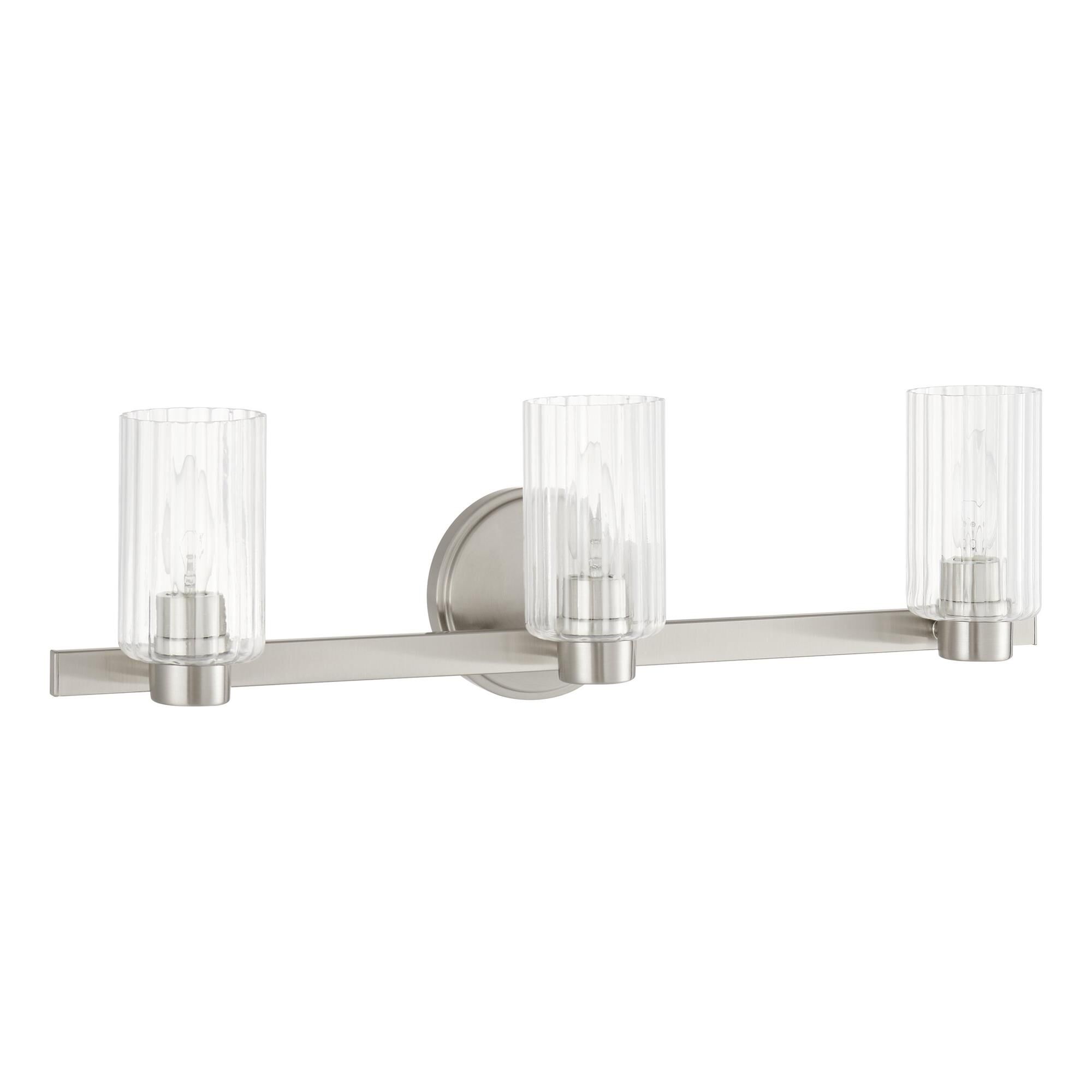 Shown in Brushed Nickel finish and Clear Ribbed glass