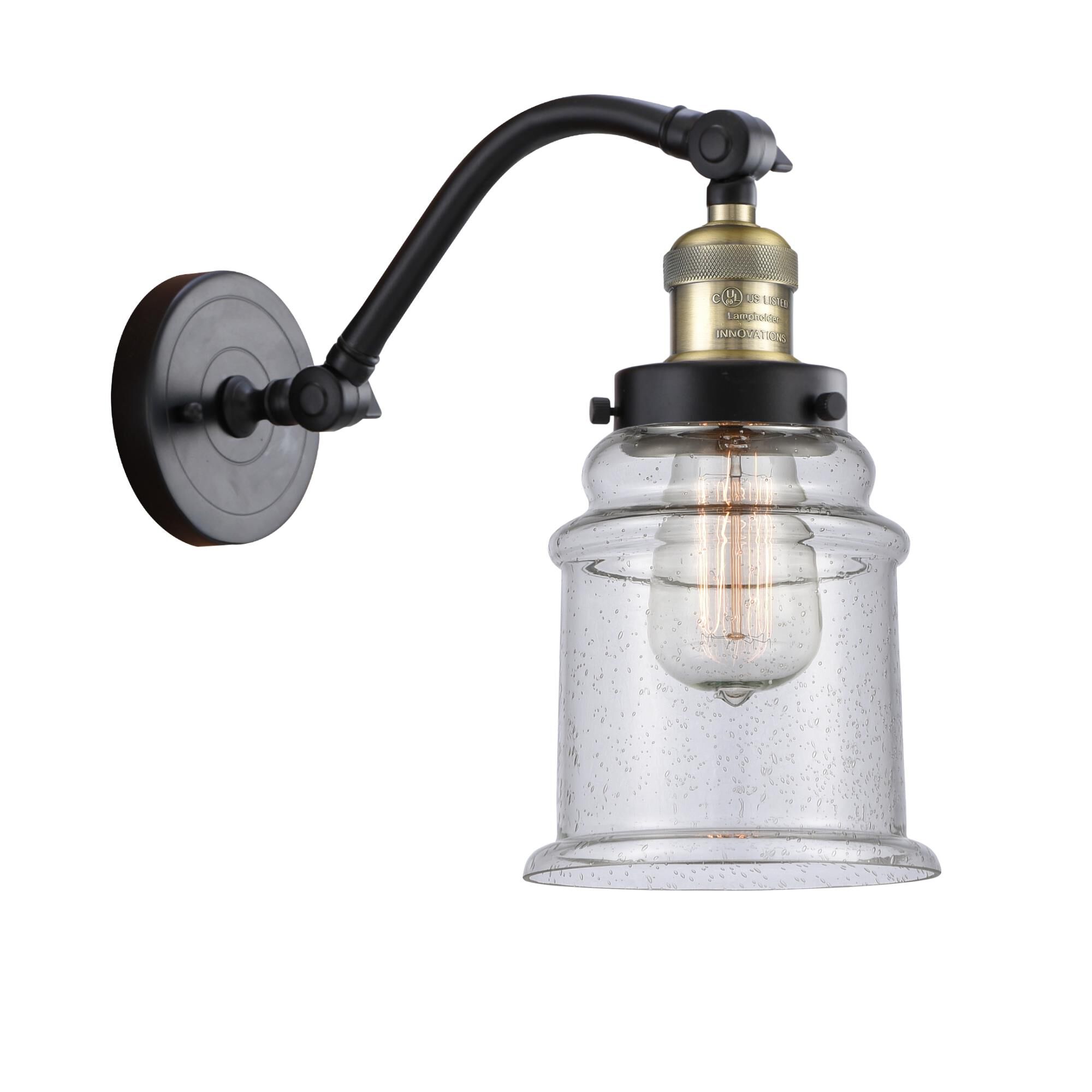 Shown in Black Antique Brass finish and Seedy Canton glass