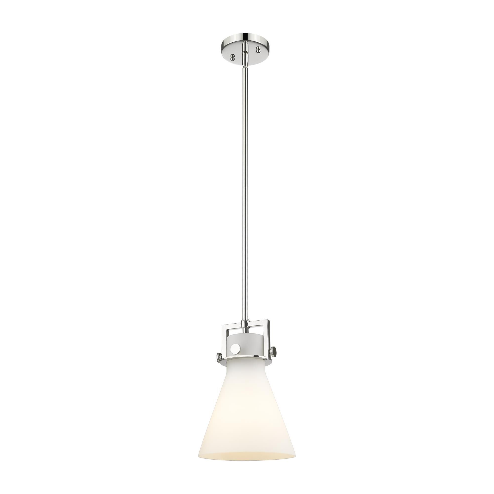 Shown in Polished Nickel finish and Matte White glass