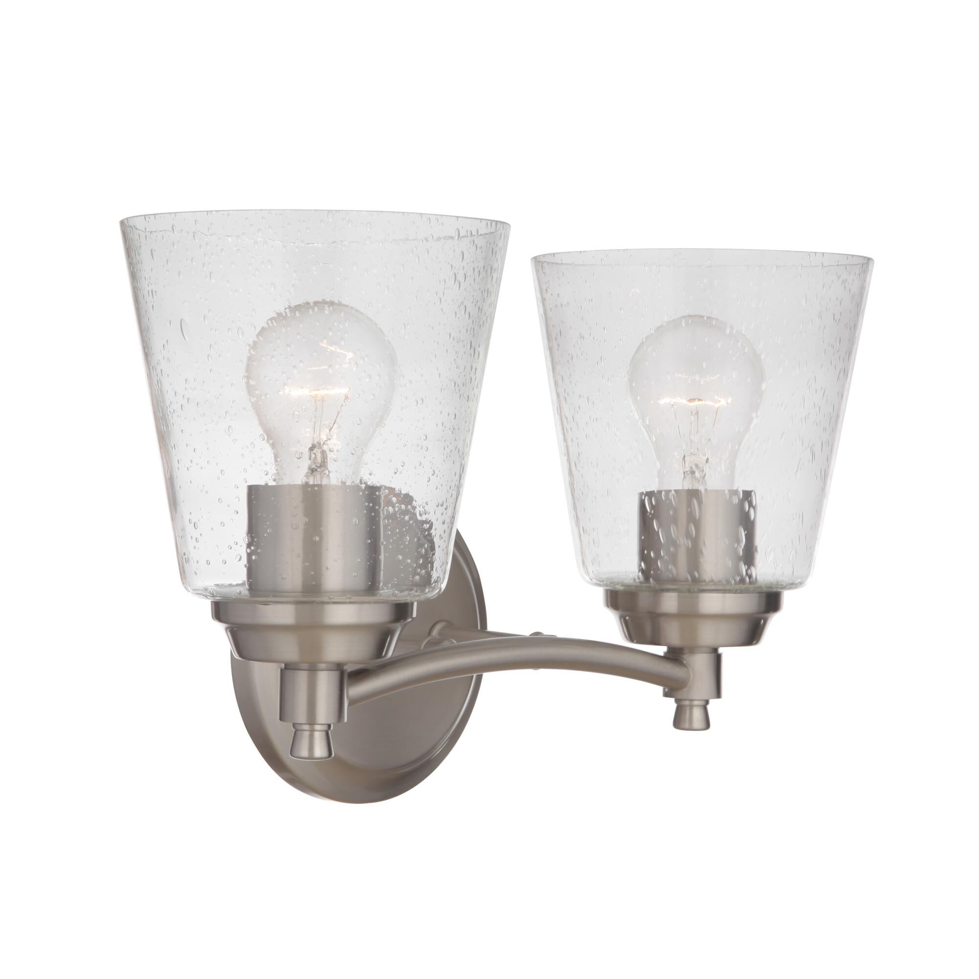 Shown in Brushed Polished Nickel finish and Clear Seeded glass and Glass shade