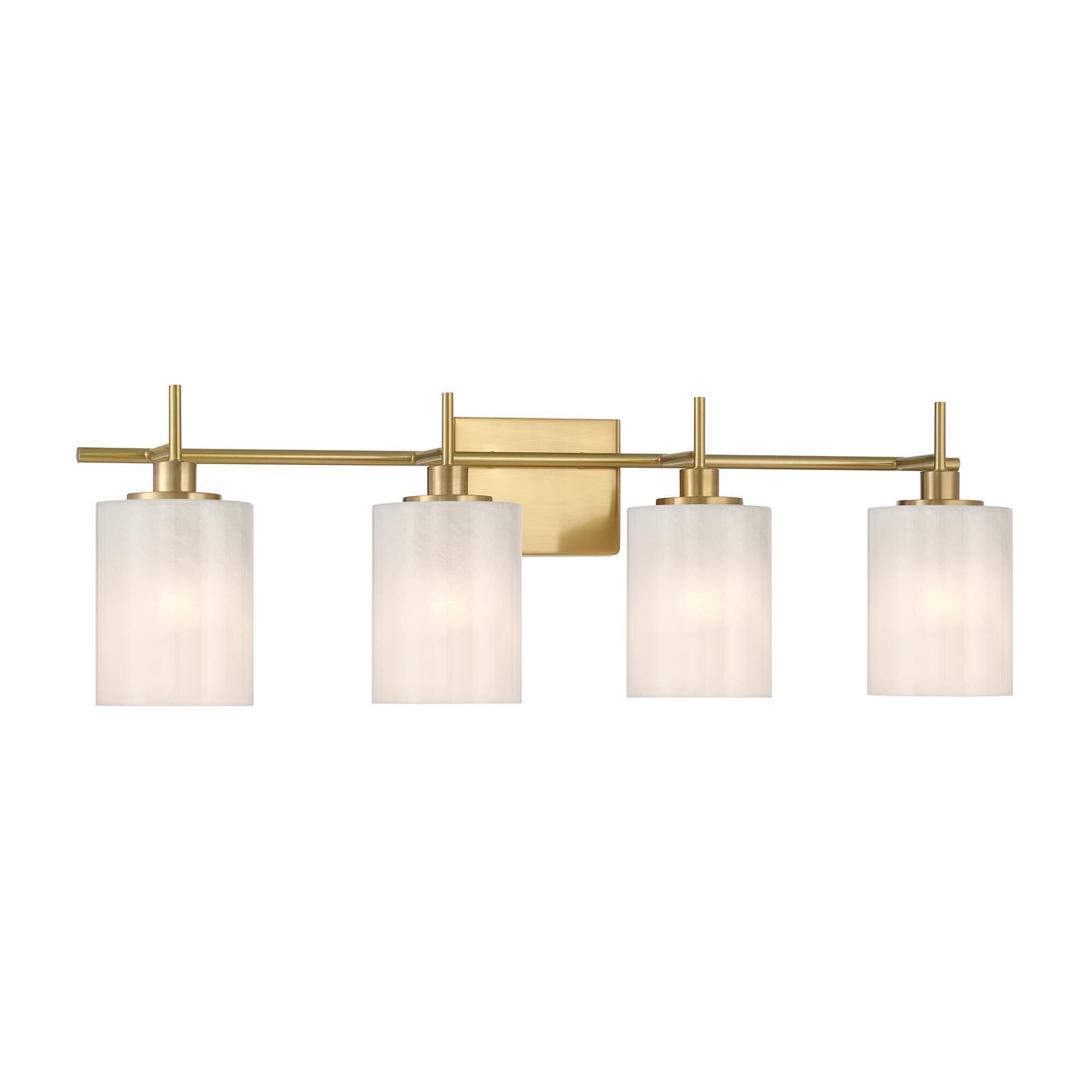 Shown in Natural Brass finish and White Strie glass