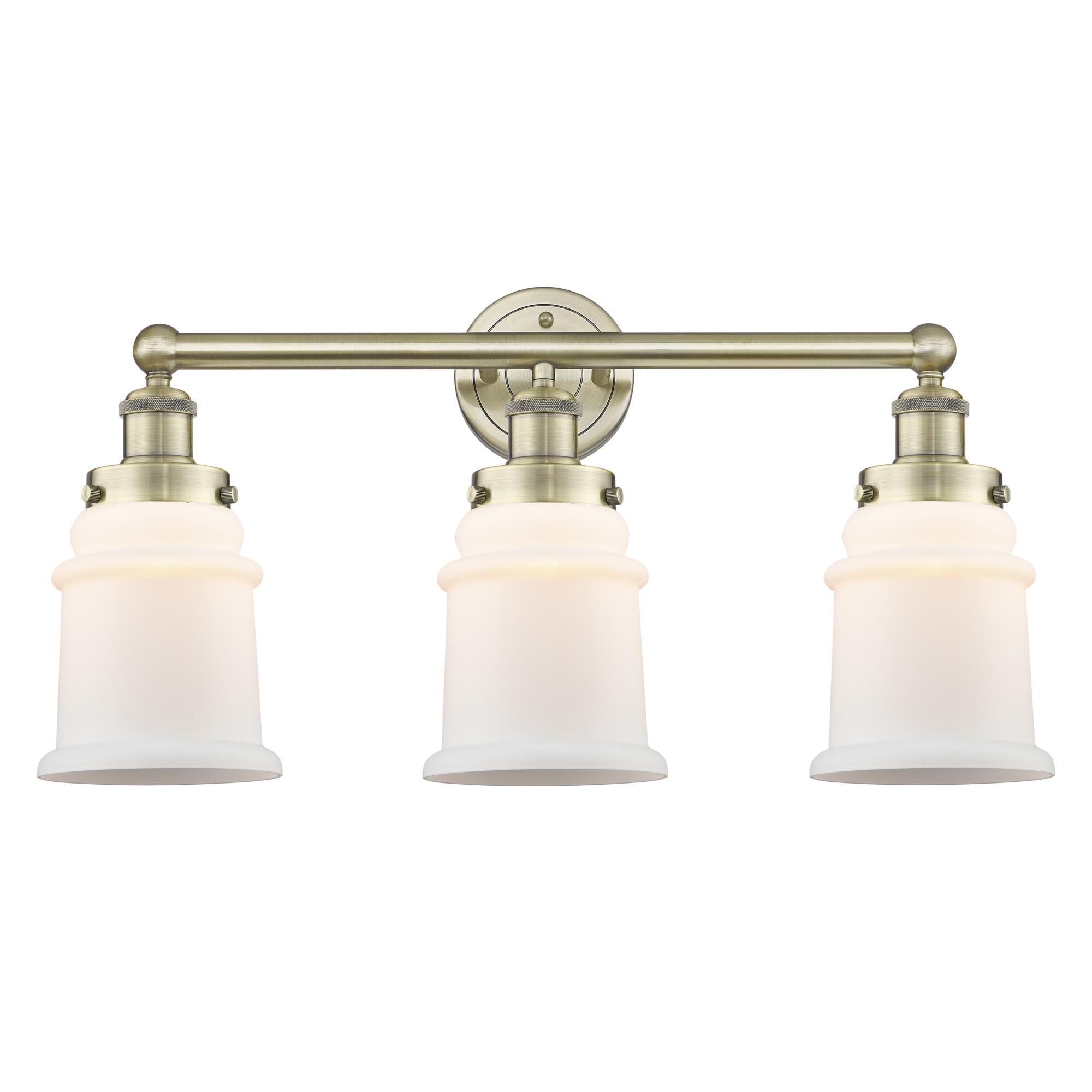 Shown in Antique Brass finish and Matte White glass