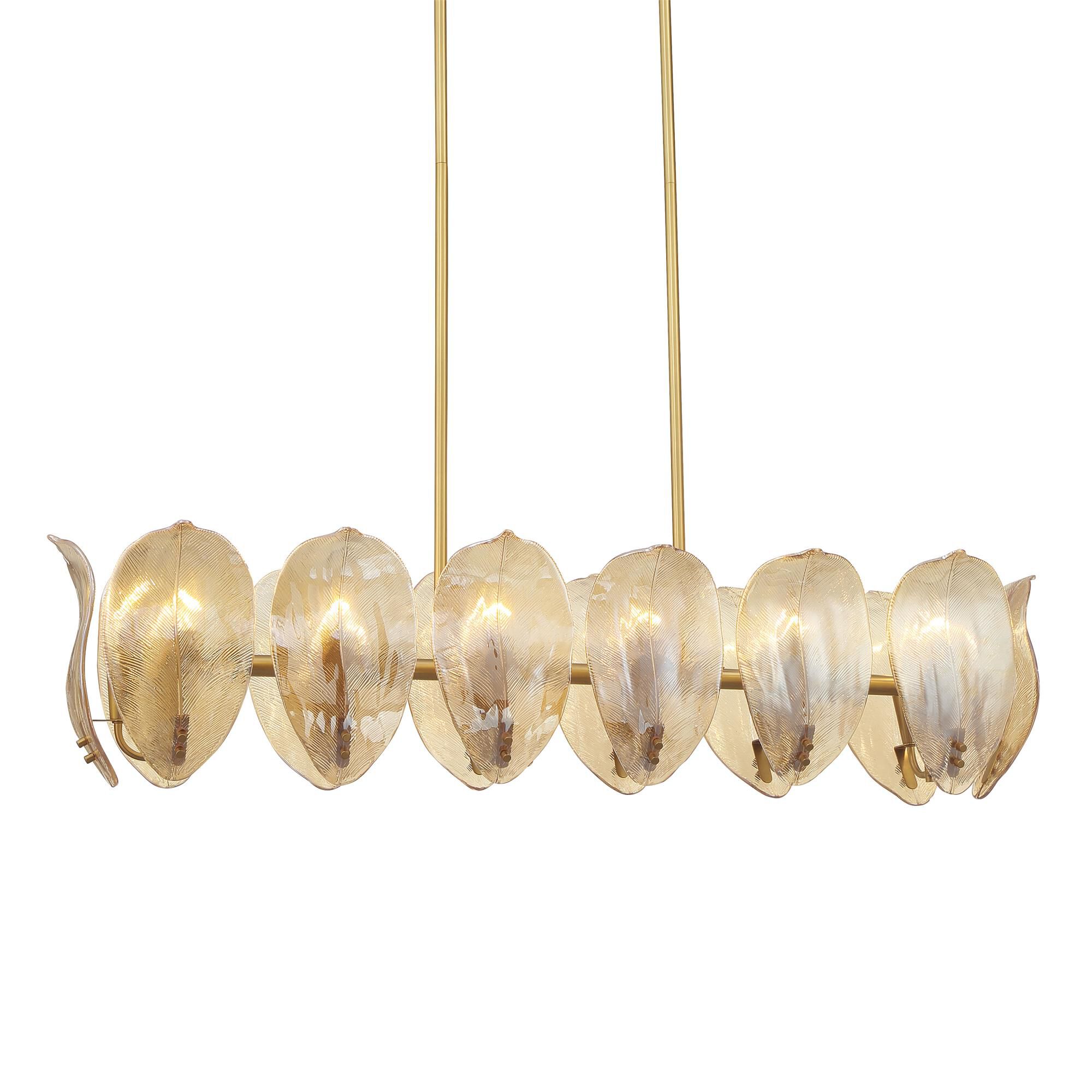 Shown in Legacy Brass finish and Amber Handmade glass