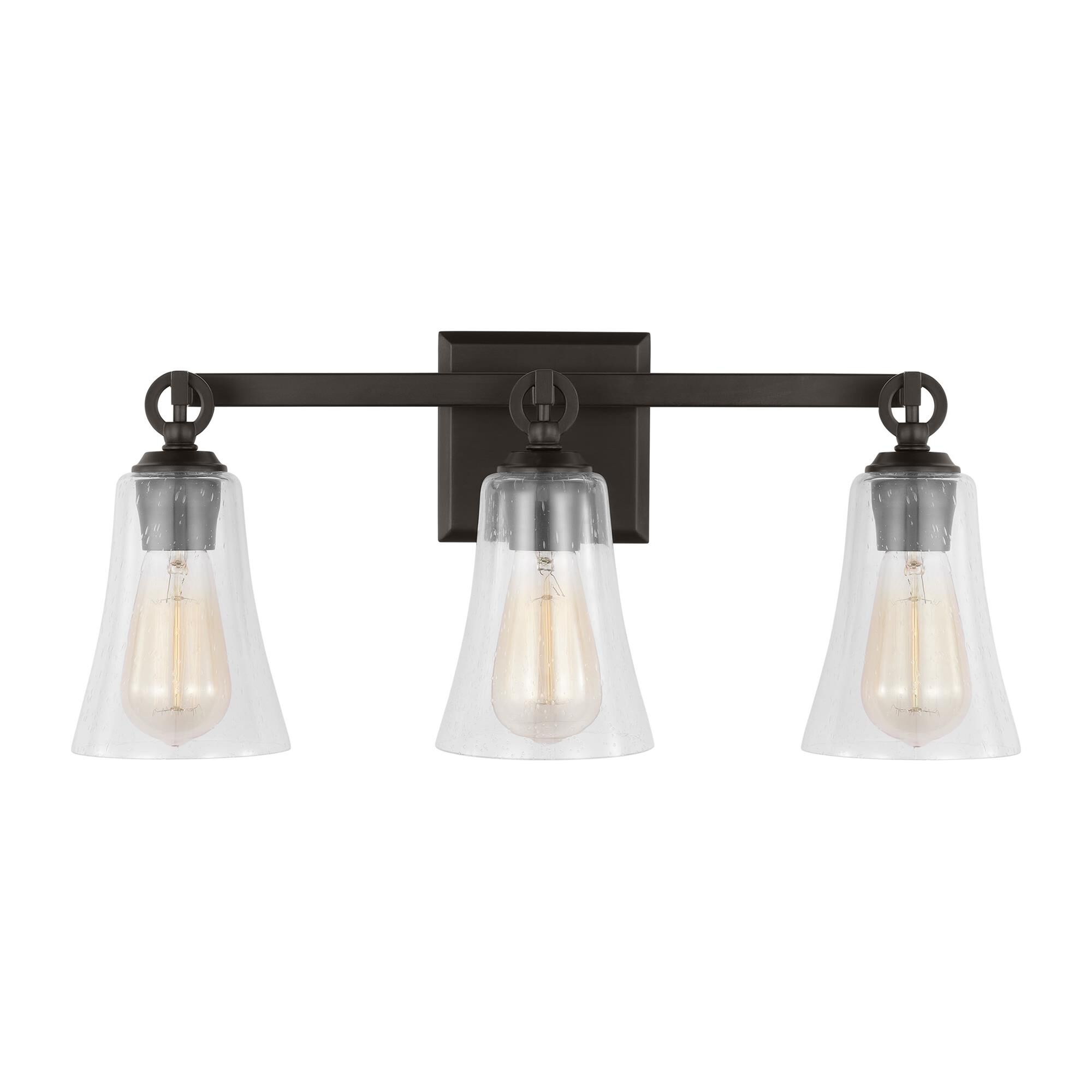 Shown in Aged Iron finish and Clear Seeded glass