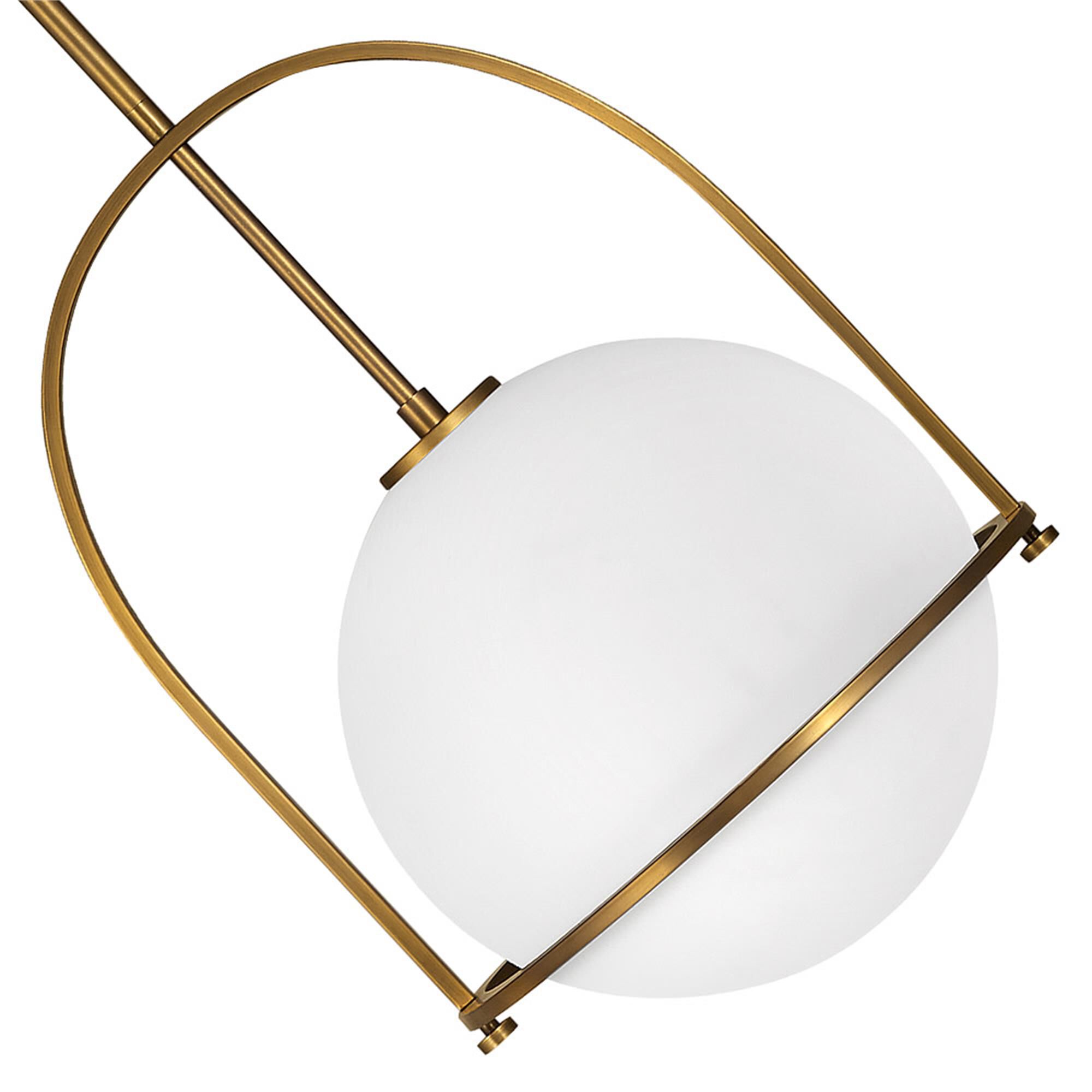 Shown in Heritage Brass finish and Etched Opal glass