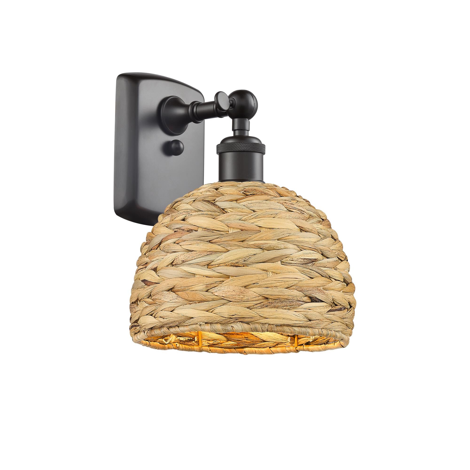 Shown in Oiled Brass finish and Natural Rattan Rattan shade