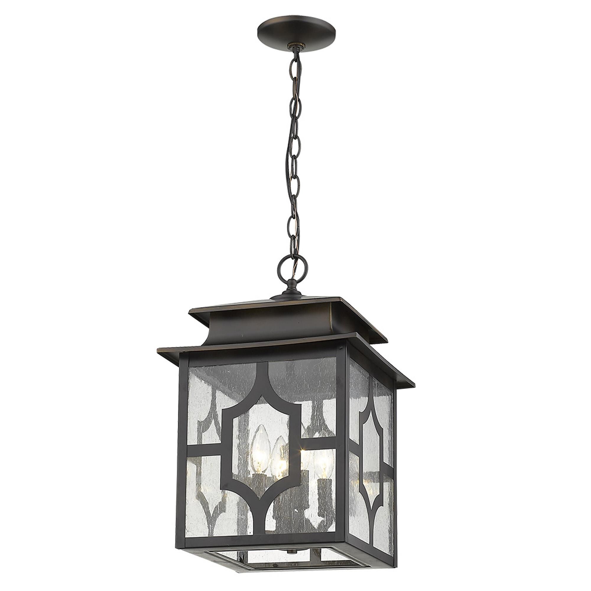 Shown in Oil-Rubbed Bronze finish and Clear glass and Clear, Seedy Glass Panes shade