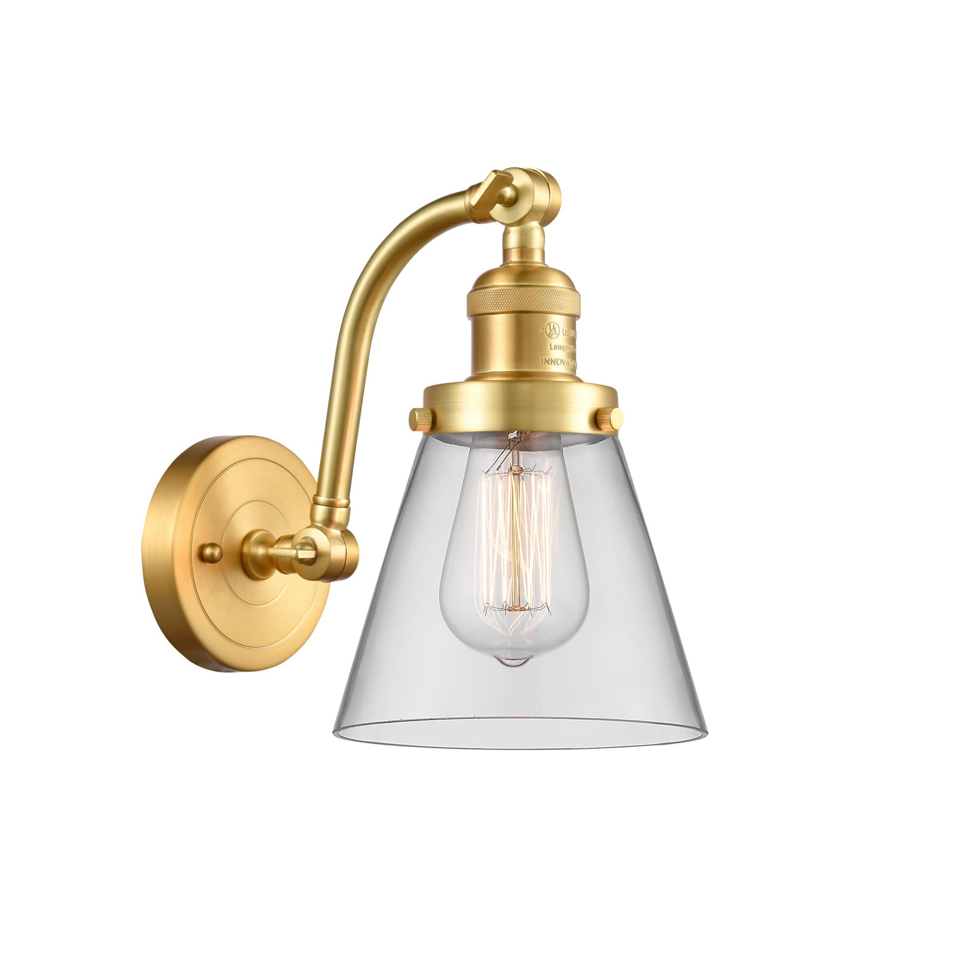 Shown in Satin Gold finish and Clear Small Cone glass