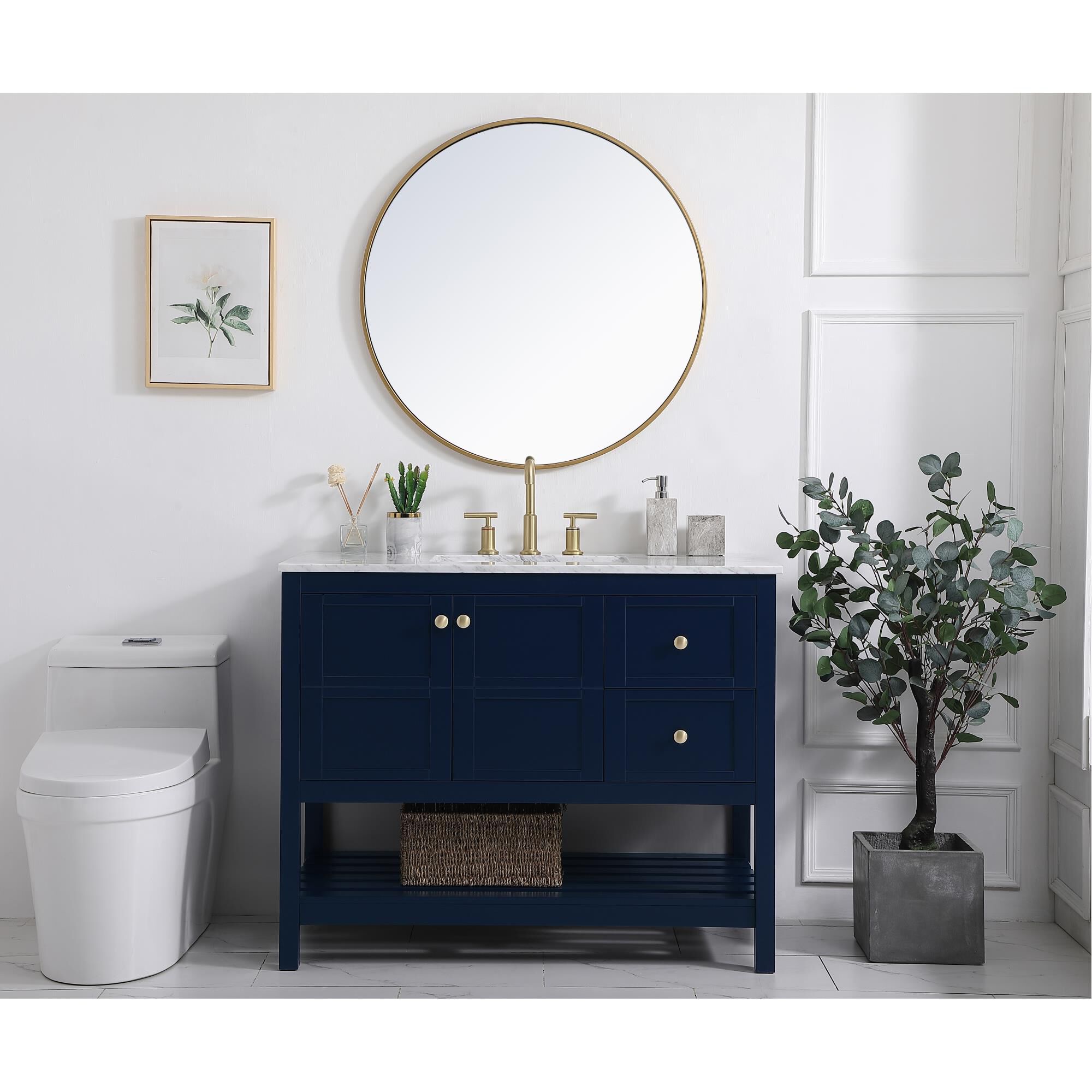 Shown in Blue And Gold With Carrara White Marble finish