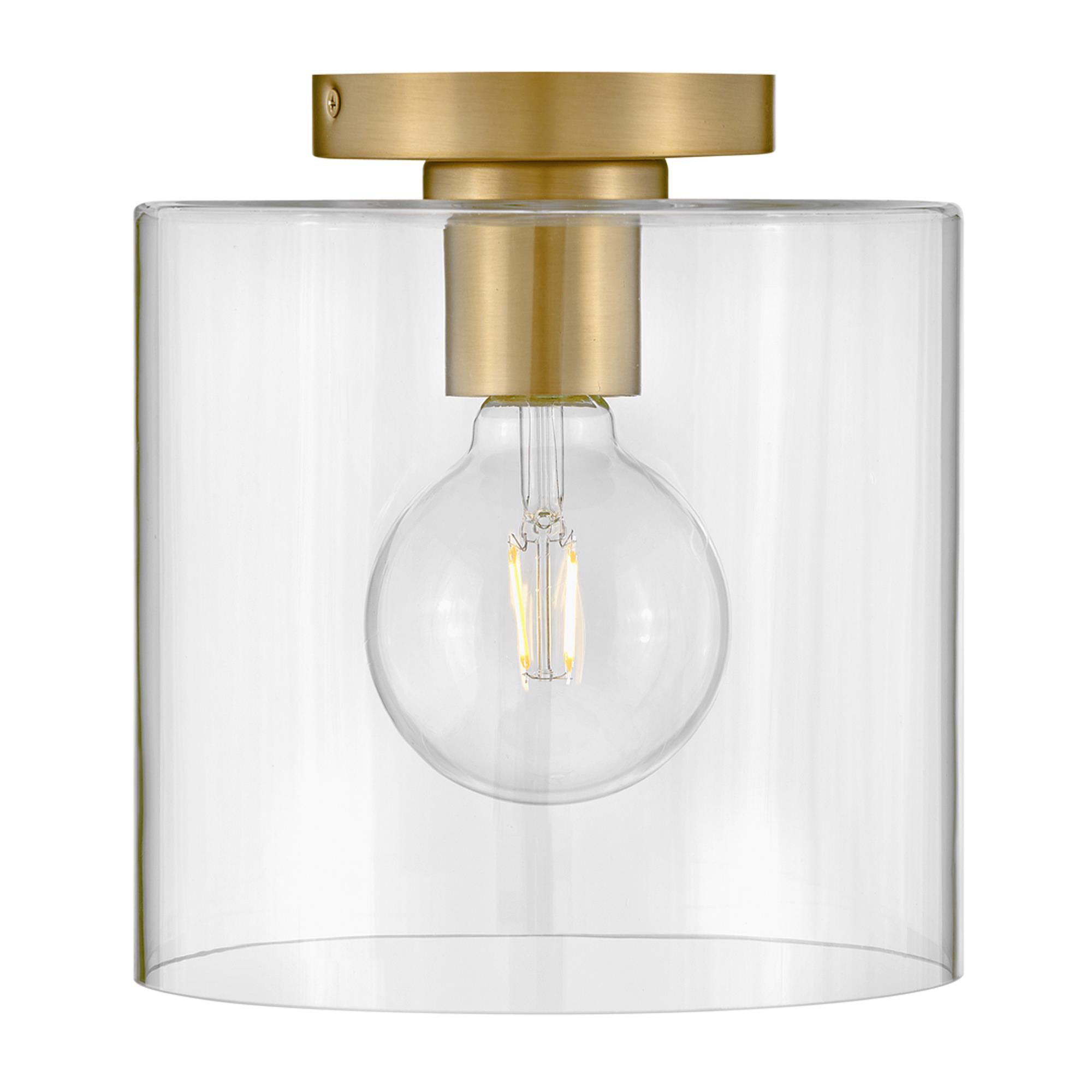 Shown in Lacquered Brass finish and Clear glass