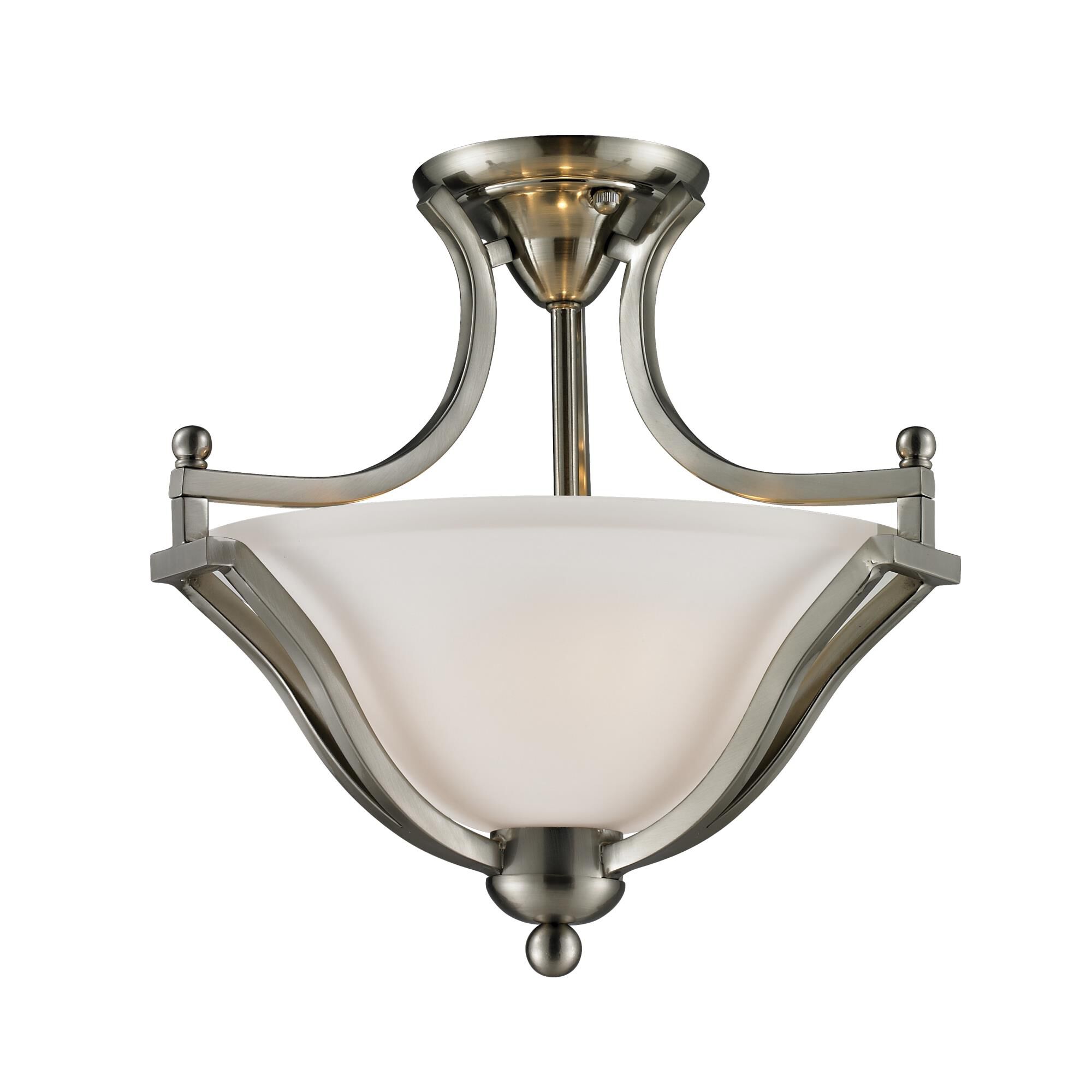 Shown in Brushed Nickel finish and Glass shade