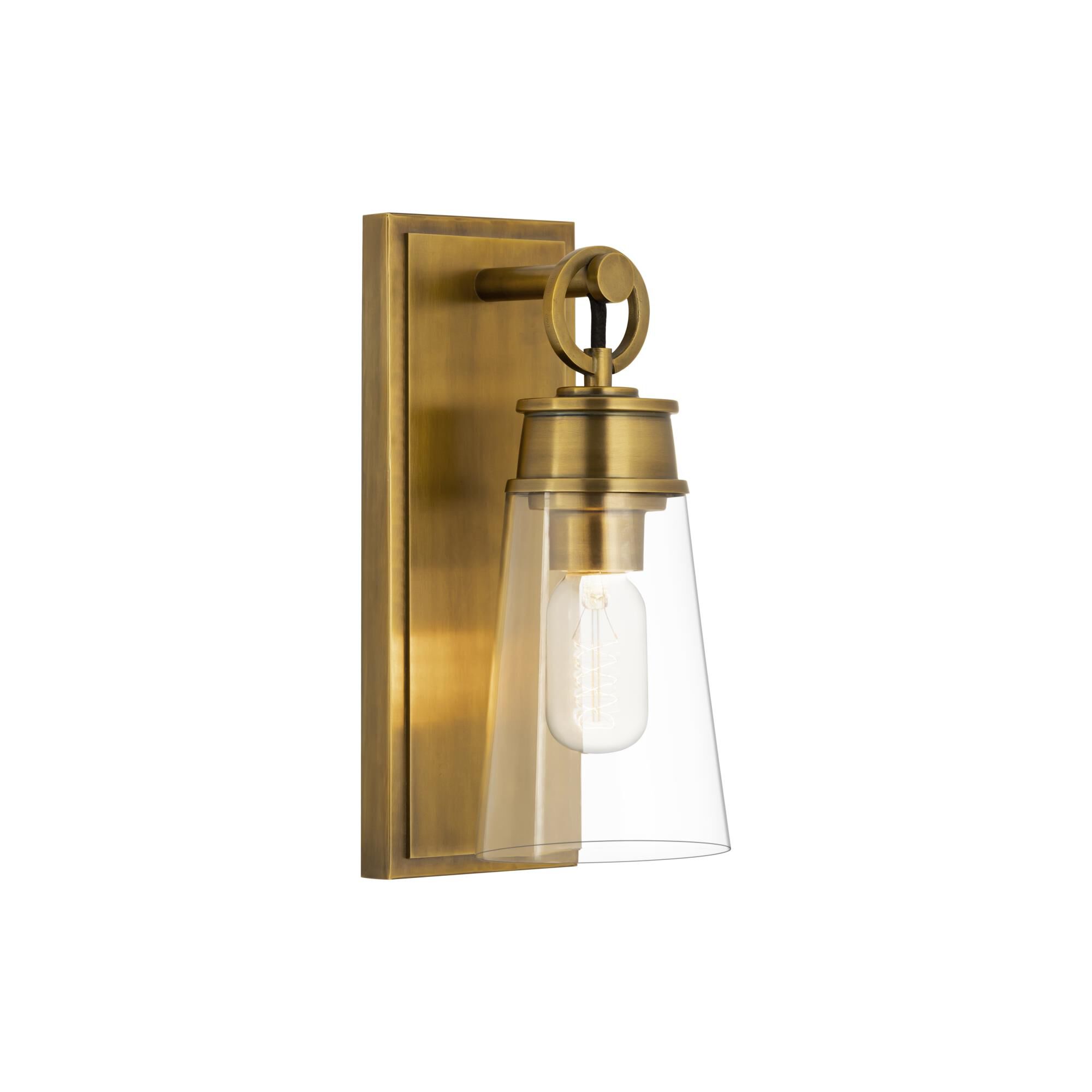 Shown in Rubbed Brass finish and Glass shade