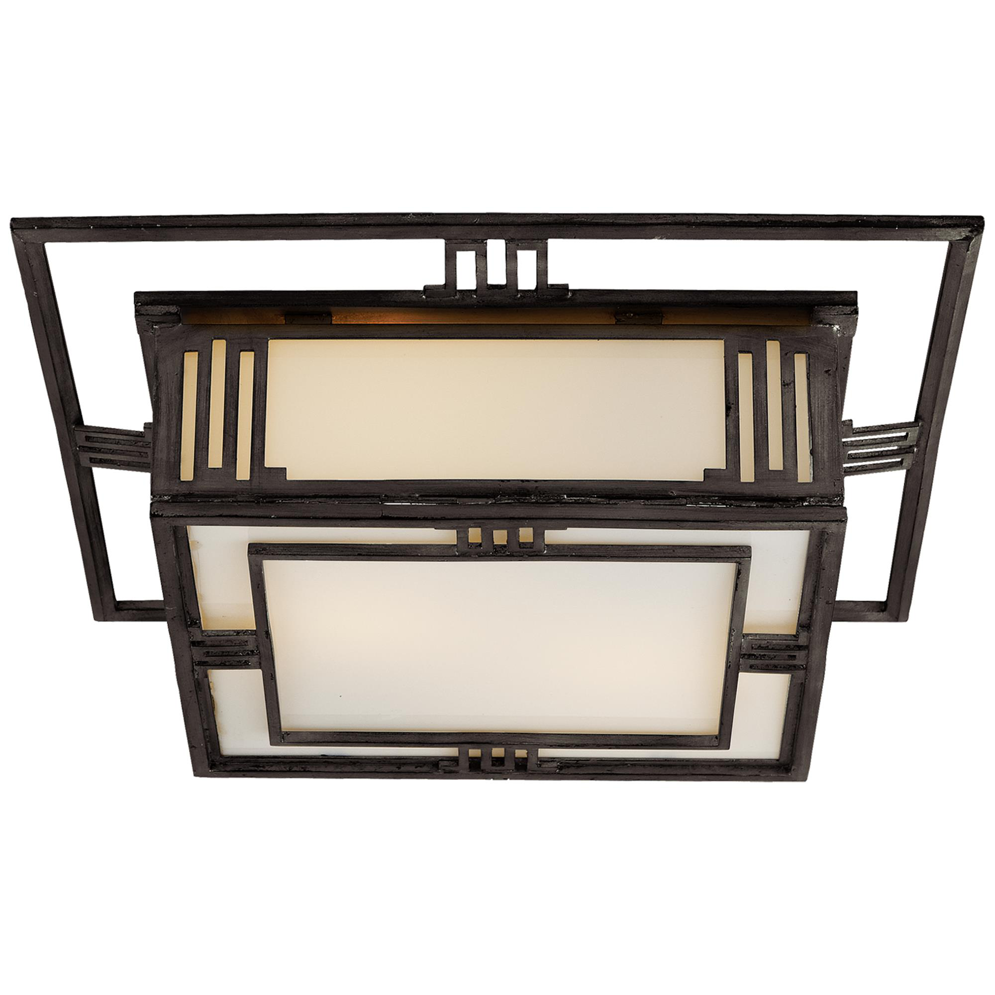 Shown in Aged Iron finish and White glass