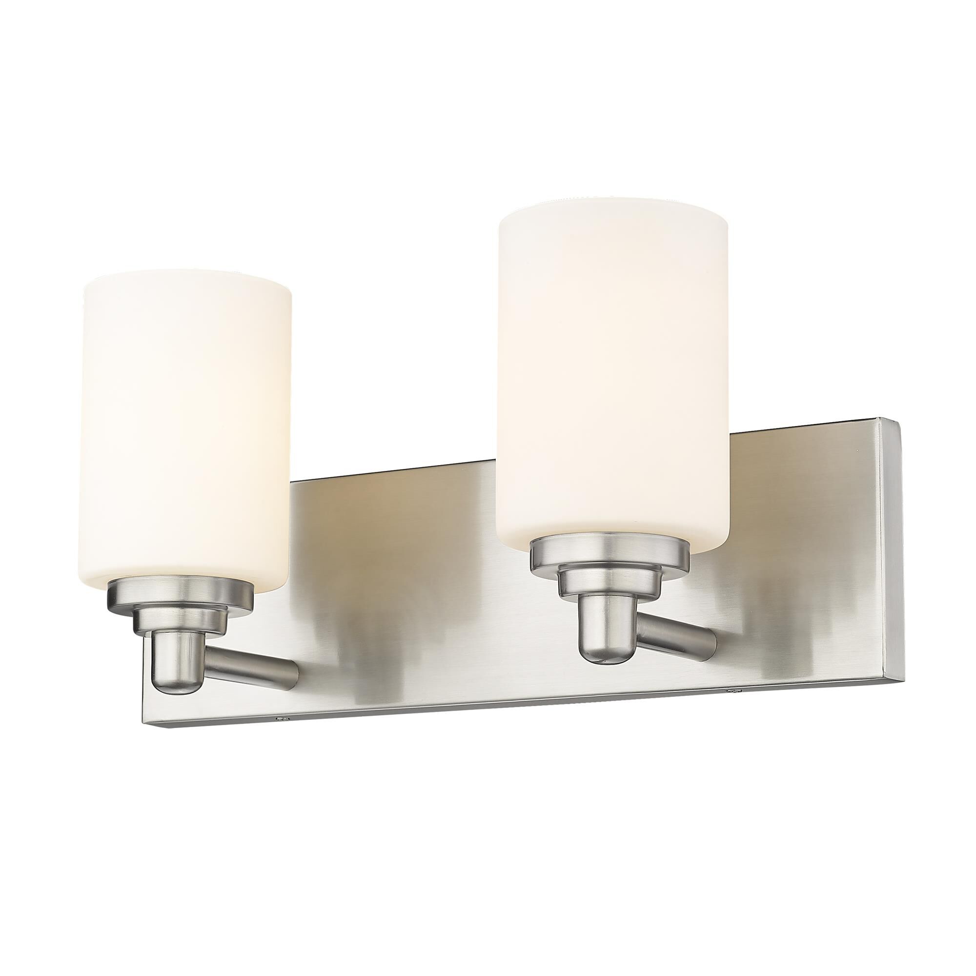 Shown in Brushed Nickel finish and White glass