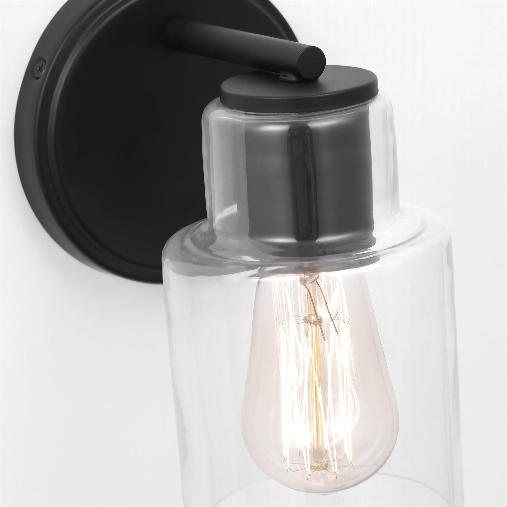 Shown in Midnight Black finish and Clear Glass shade