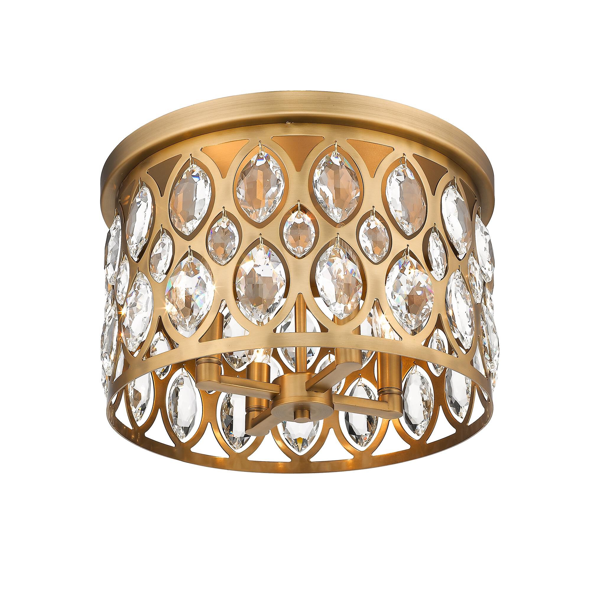 Shown in Heirloom Brass finish and Crystal glass and Crystal shade
