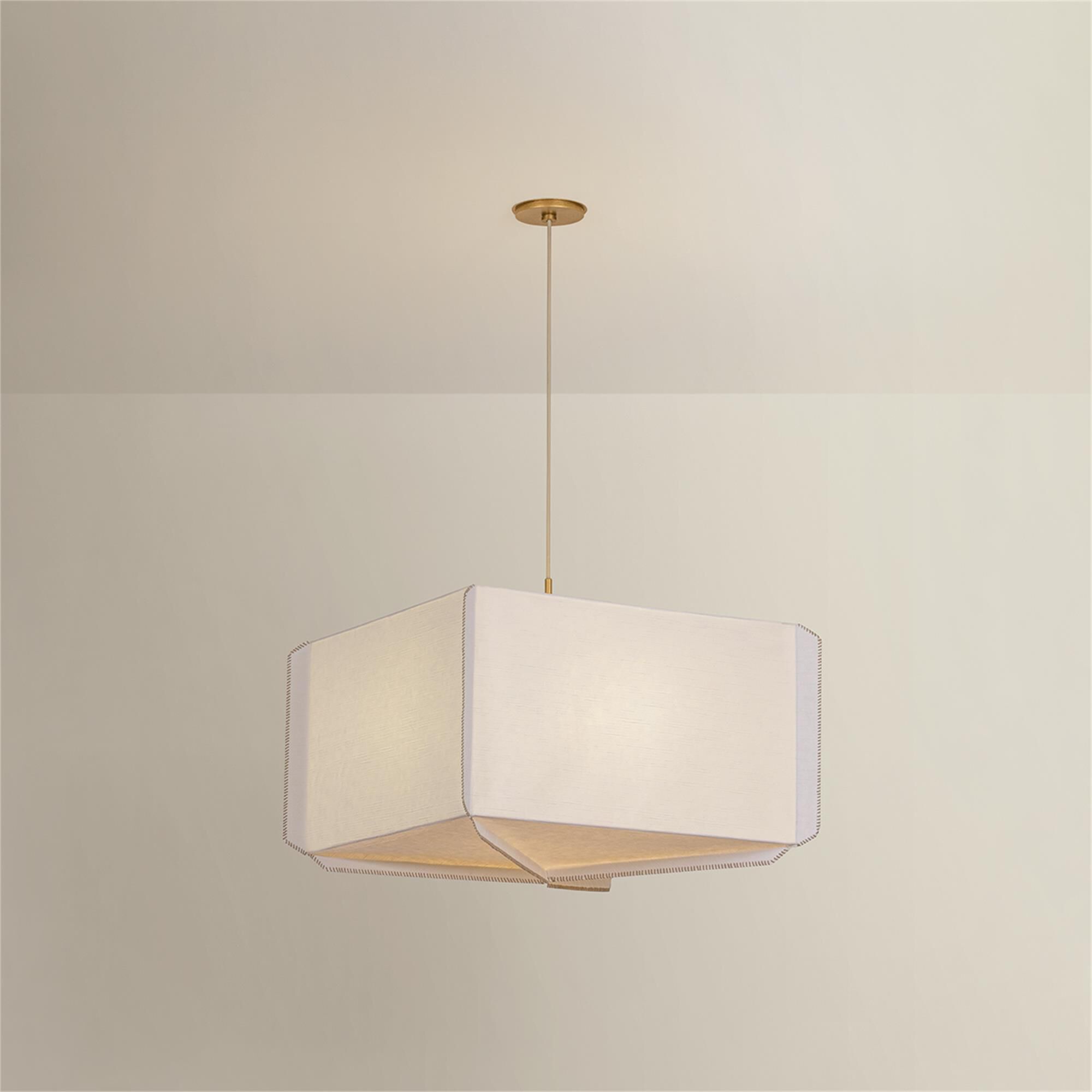 Shown in Patina Gold Leaf finish and Handmade Paper shade