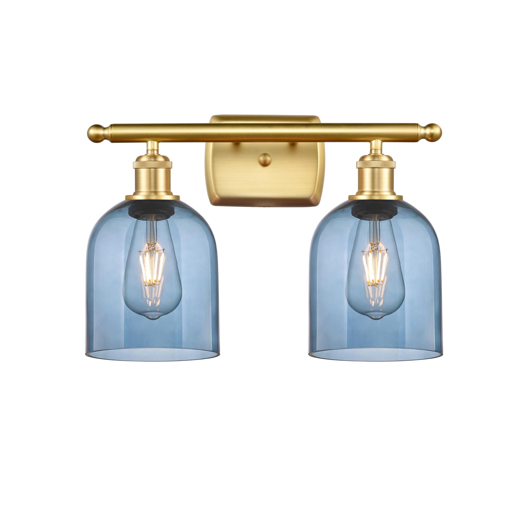 Shown in Satin Gold finish and Princess Blue glass