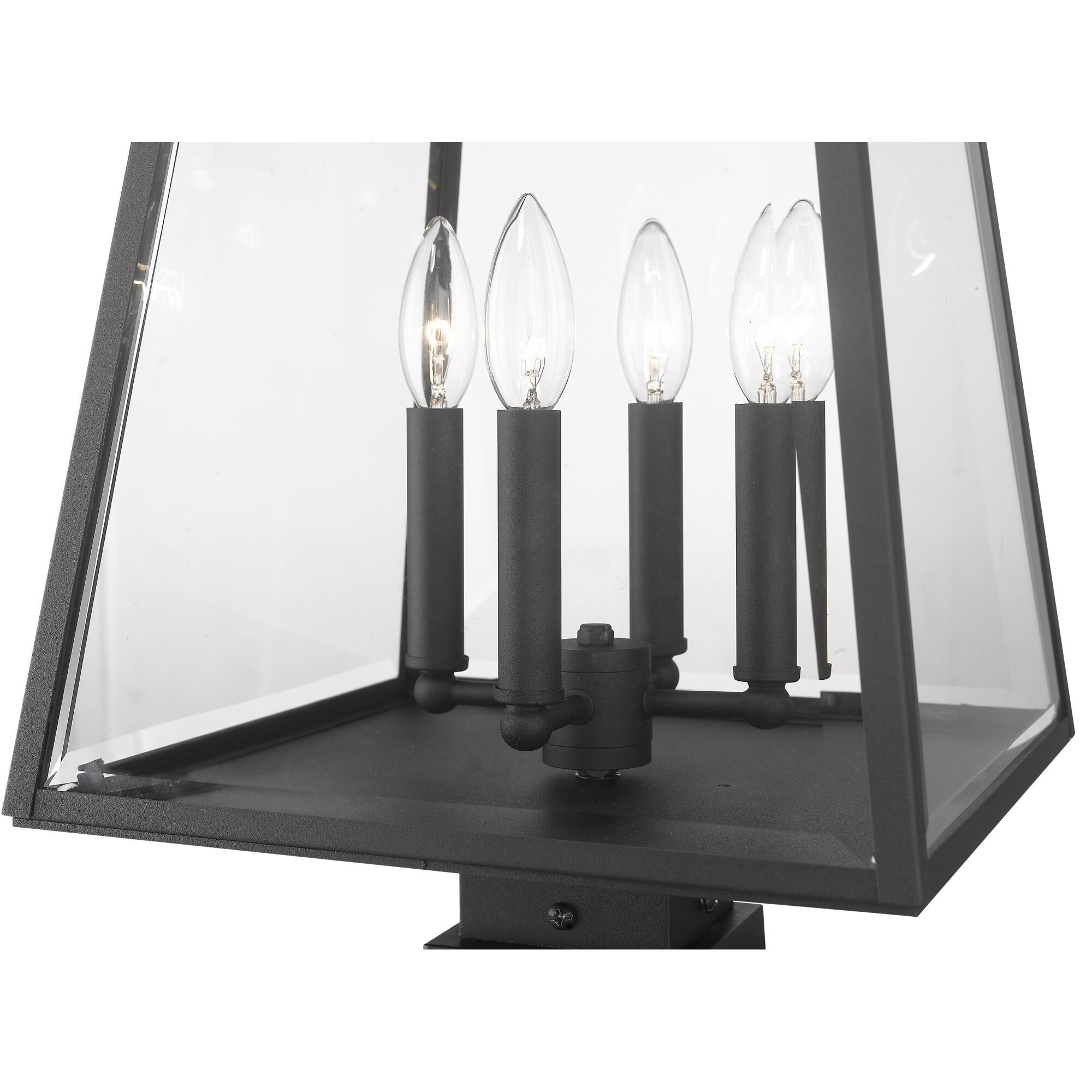 Shown in Black finish and Clear Beveled glass