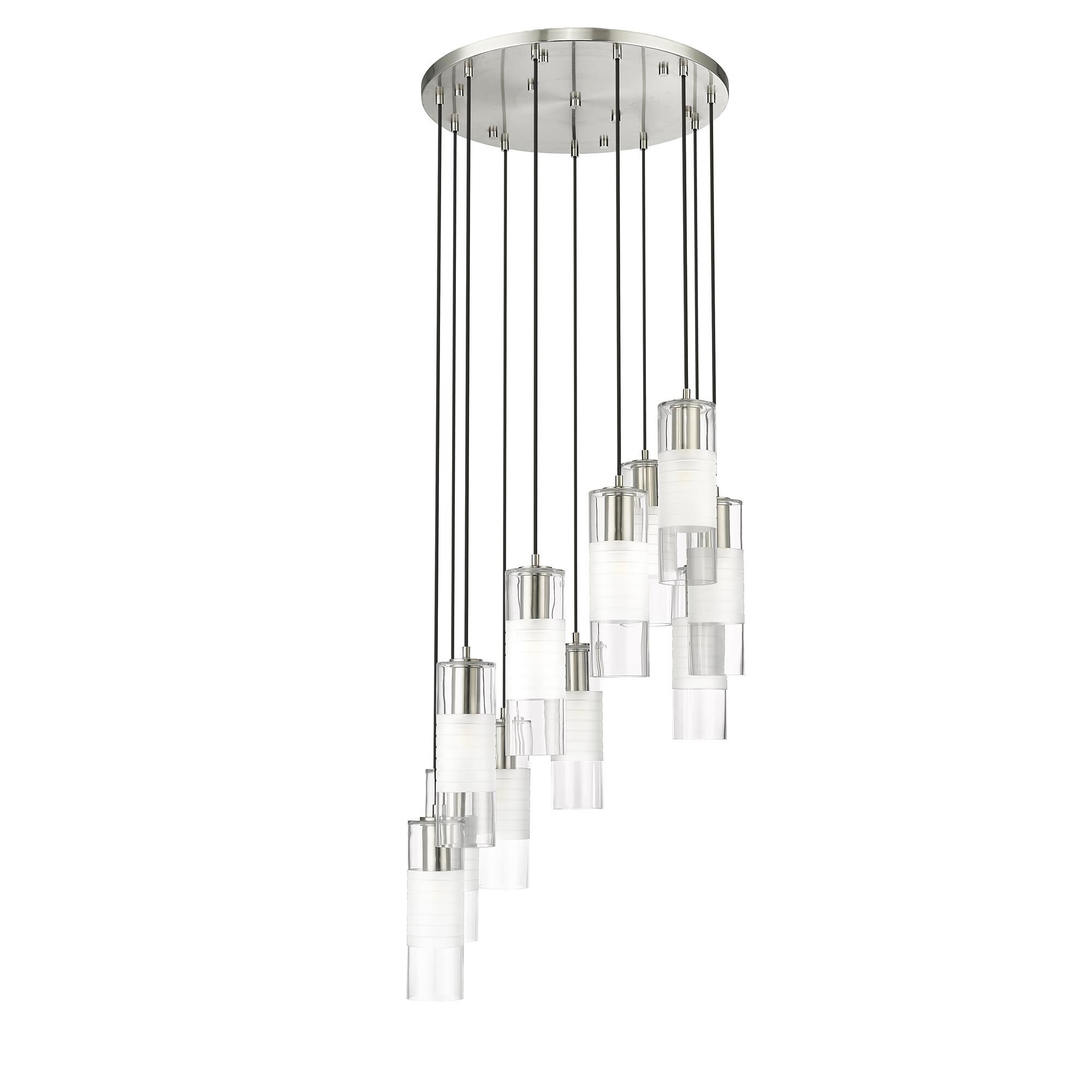 Shown in Brushed Nickel finish and Clear and Frosted glass