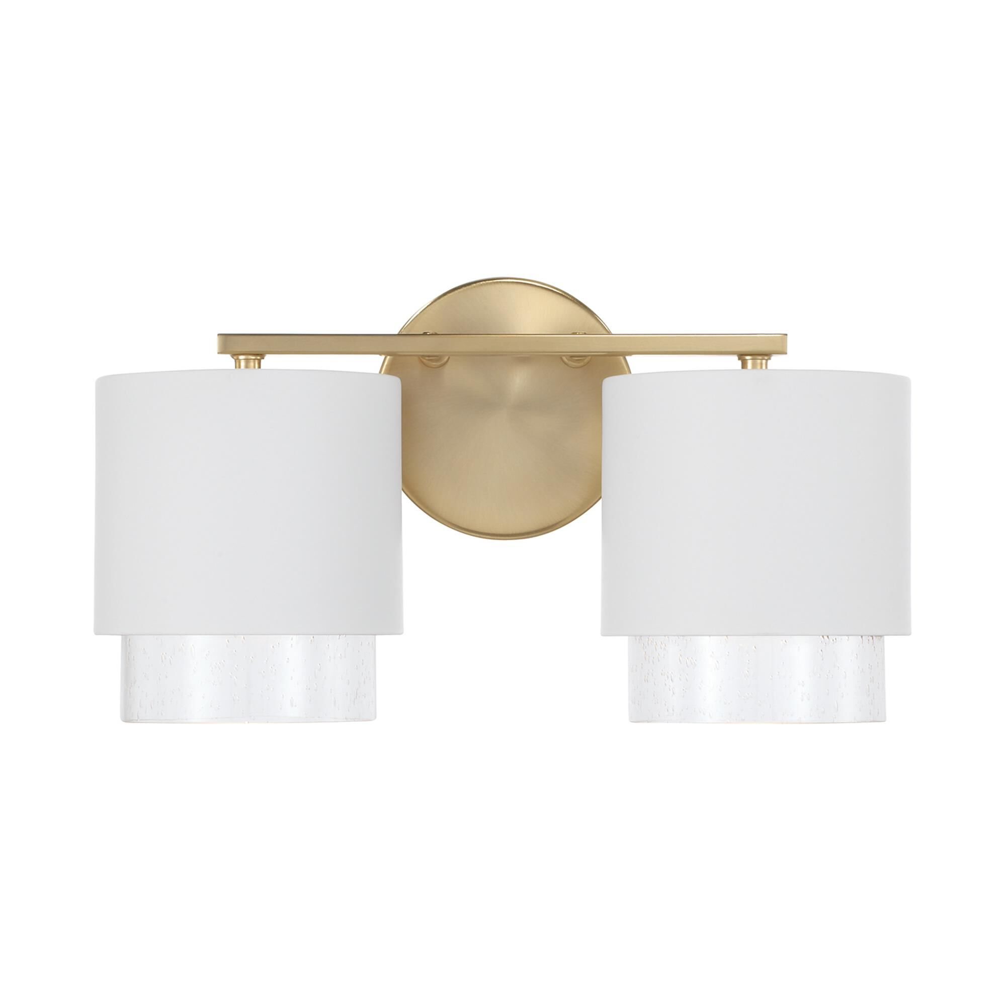 Shown in Matte Brass and White finish and Clear Seeded glass and Metal with Brass Interior shade