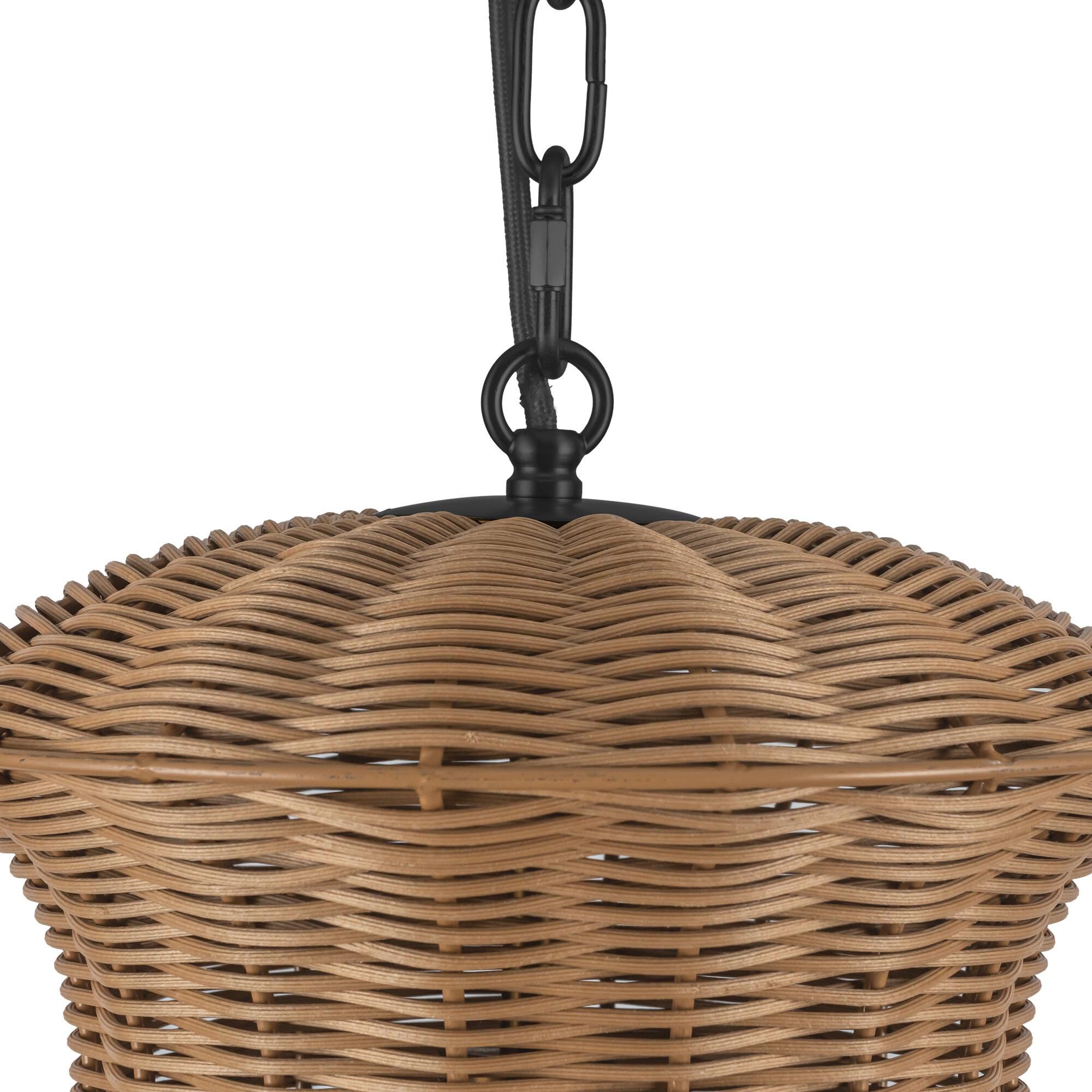 Shown in Matte Black finish and Rattan shade