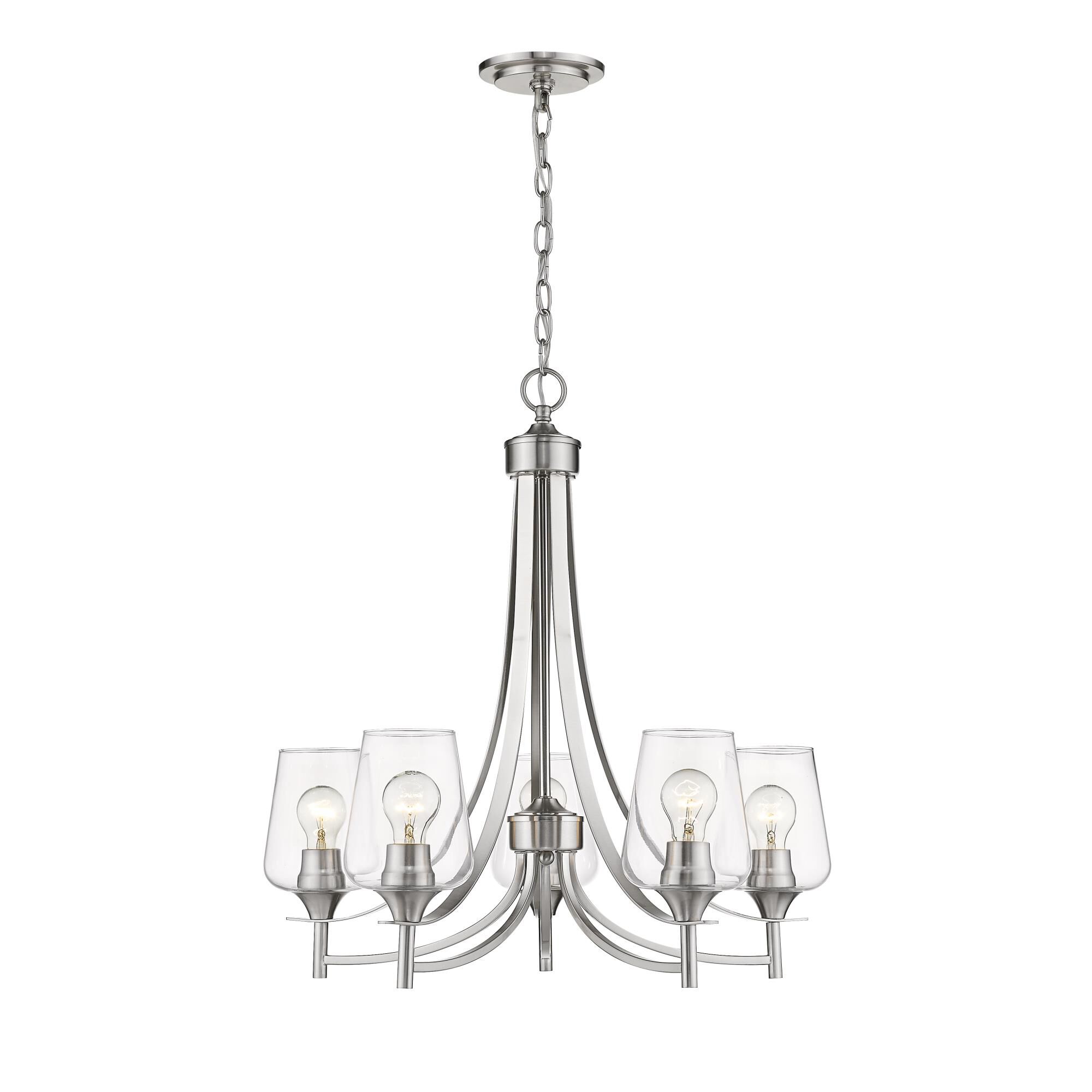 Shown in Brushed Nickel finish and Glass shade