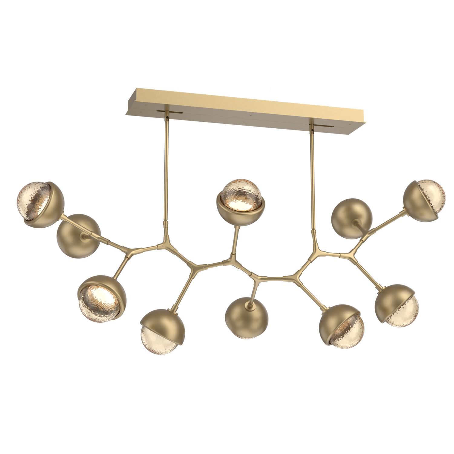 Shown in Gilded Brass finish and Amber glass and Metal Shade Matching Finish accent