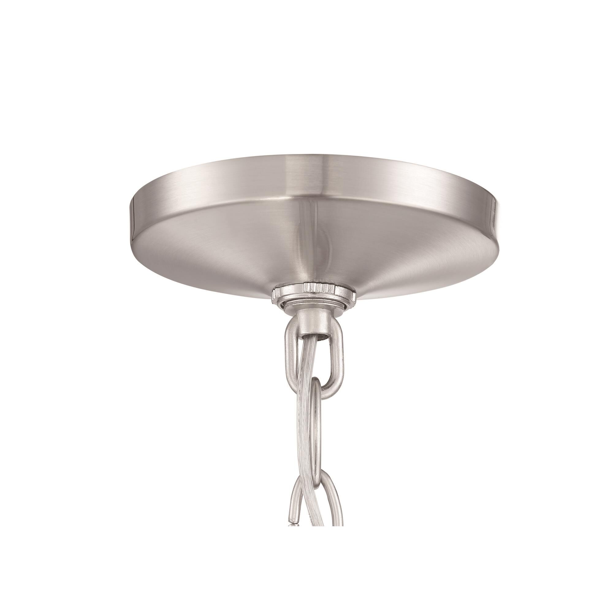 Shown in Brushed Polished Nickel finish and Clear Seeded glass and Glass shade