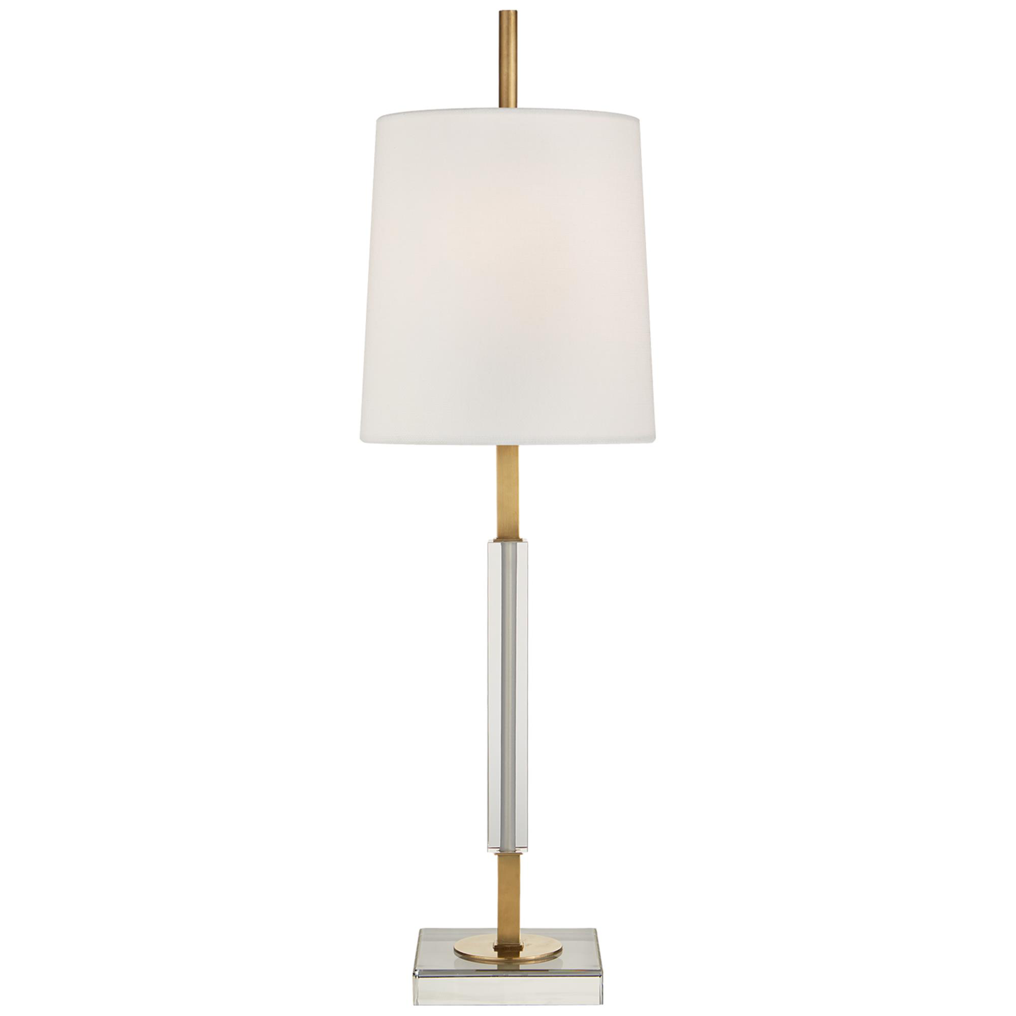 Shown in Hand-Rubbed Antique Brass With Crystal finish and Linen shade