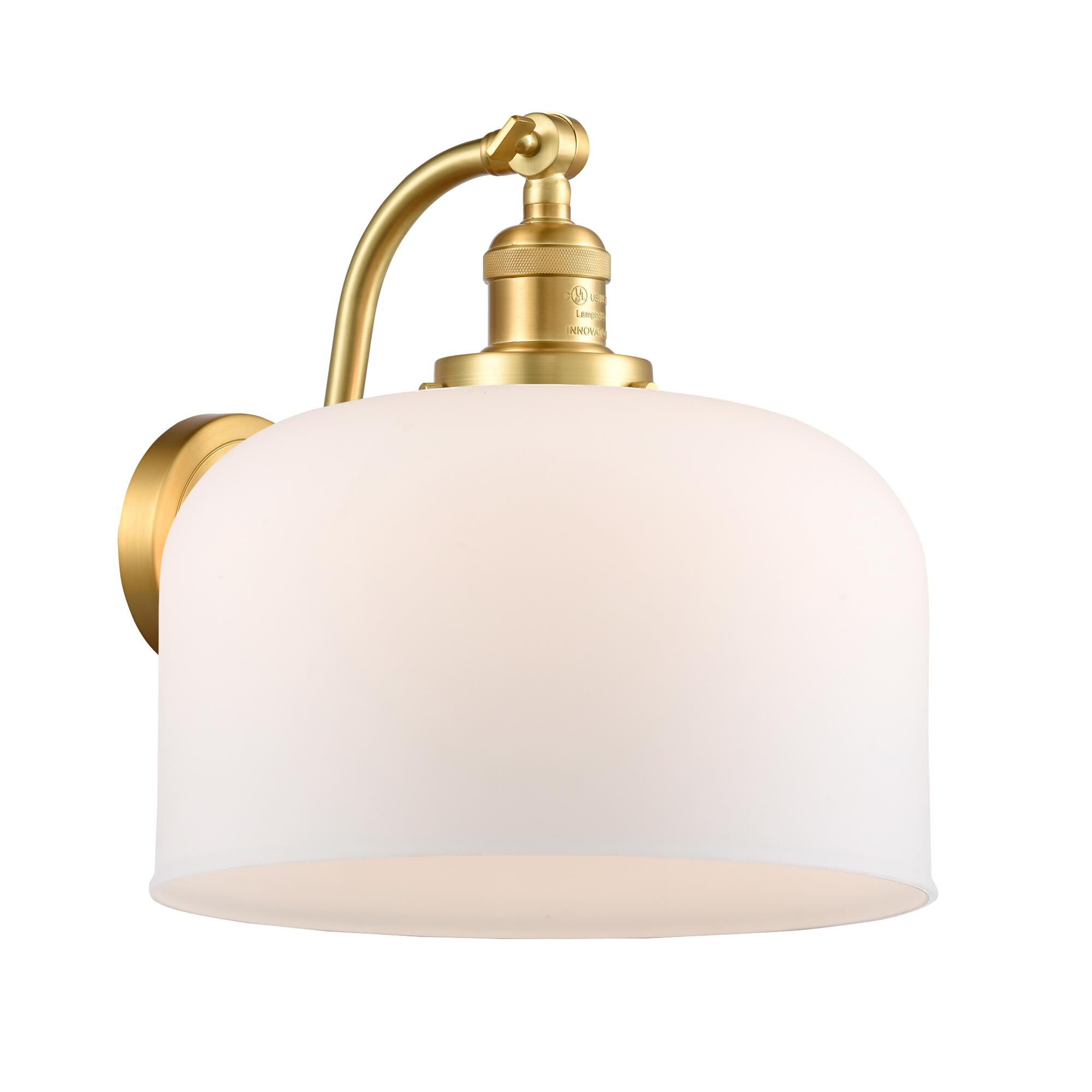 Shown in Satin Gold finish and Matte White Cased X-Large Bell glass