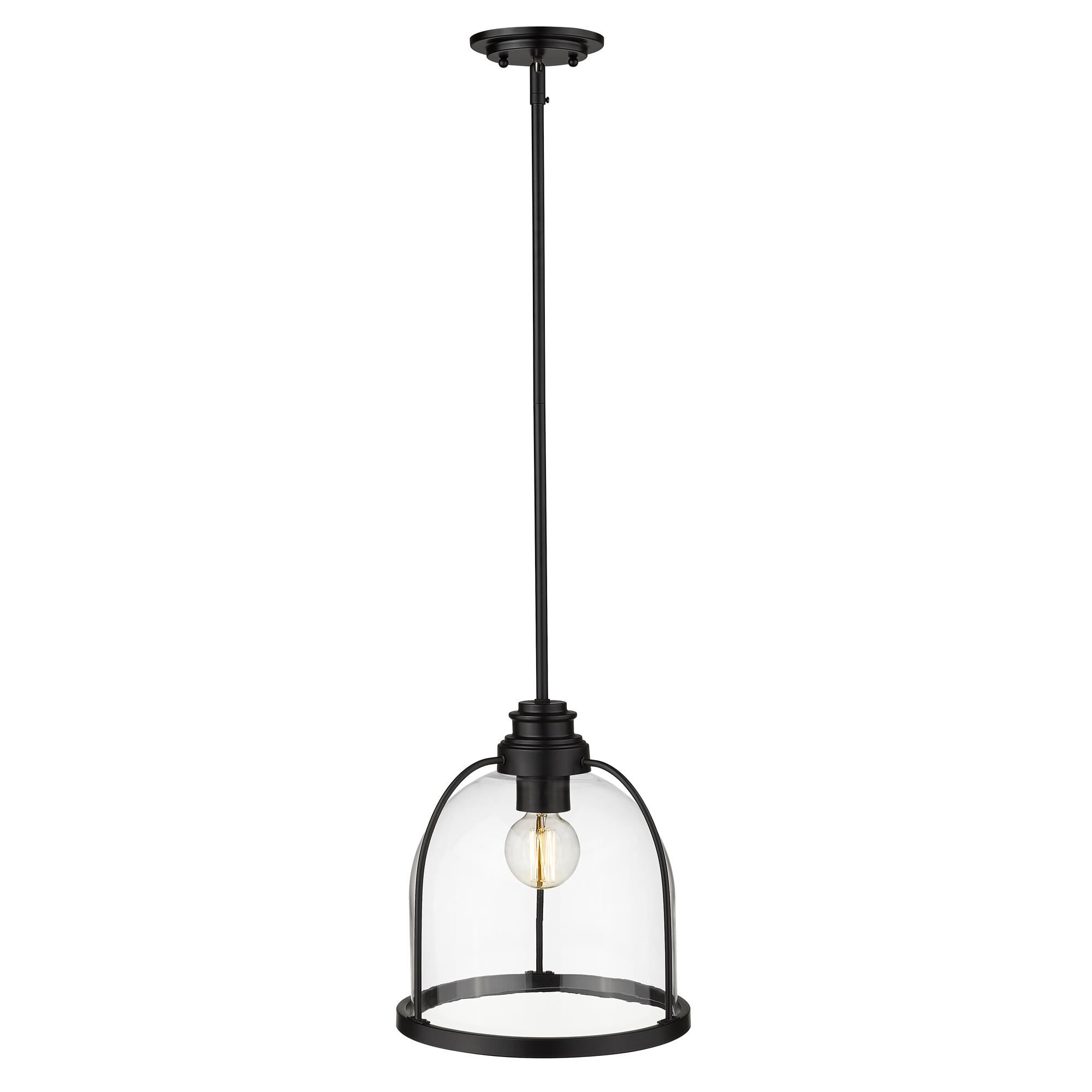 Shown in Matte Black finish and Clear glass and Clear, Dome Shaped Glass Globe shade