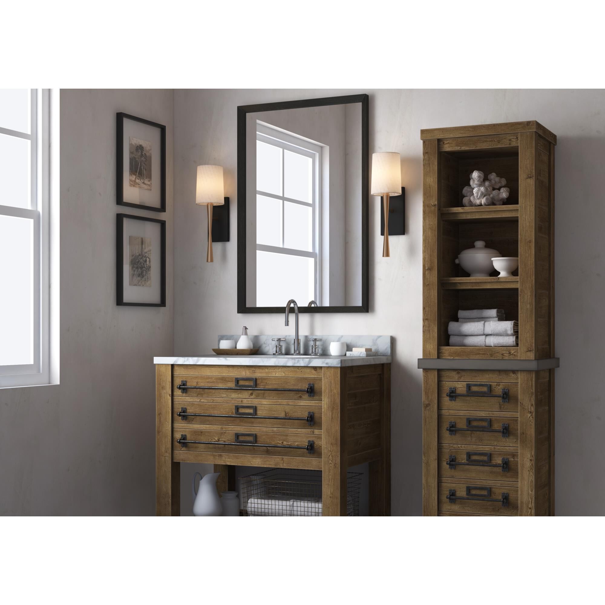 Shown in Aged Brass + Black Forged finish and Silk glass and White shade