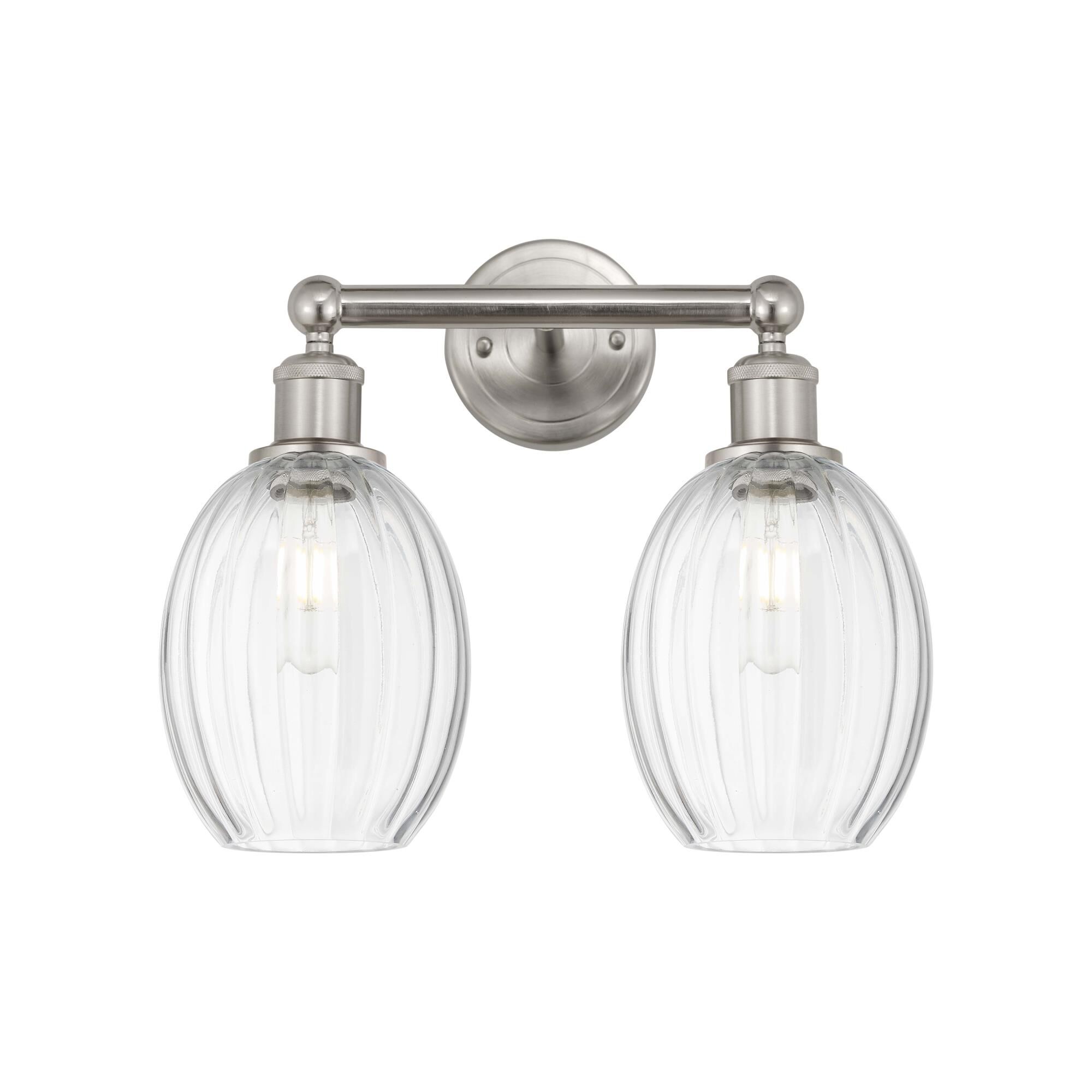 Shown in Brushed Satin Nickel finish and Clear glass