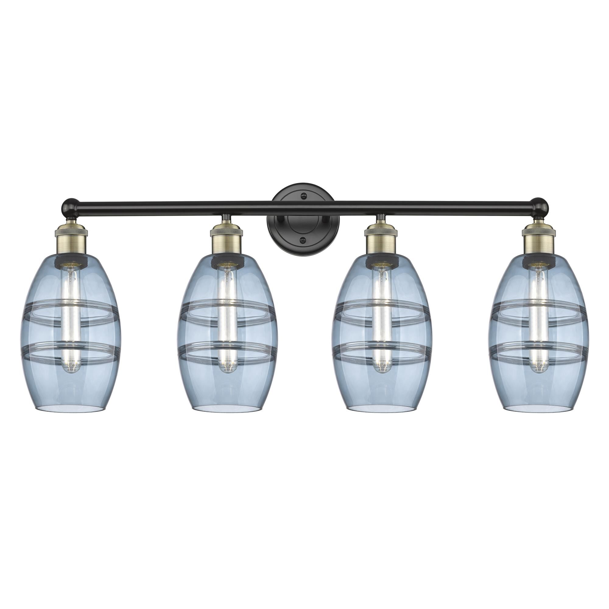 Shown in Black Antique Brass finish and Princess Blue glass