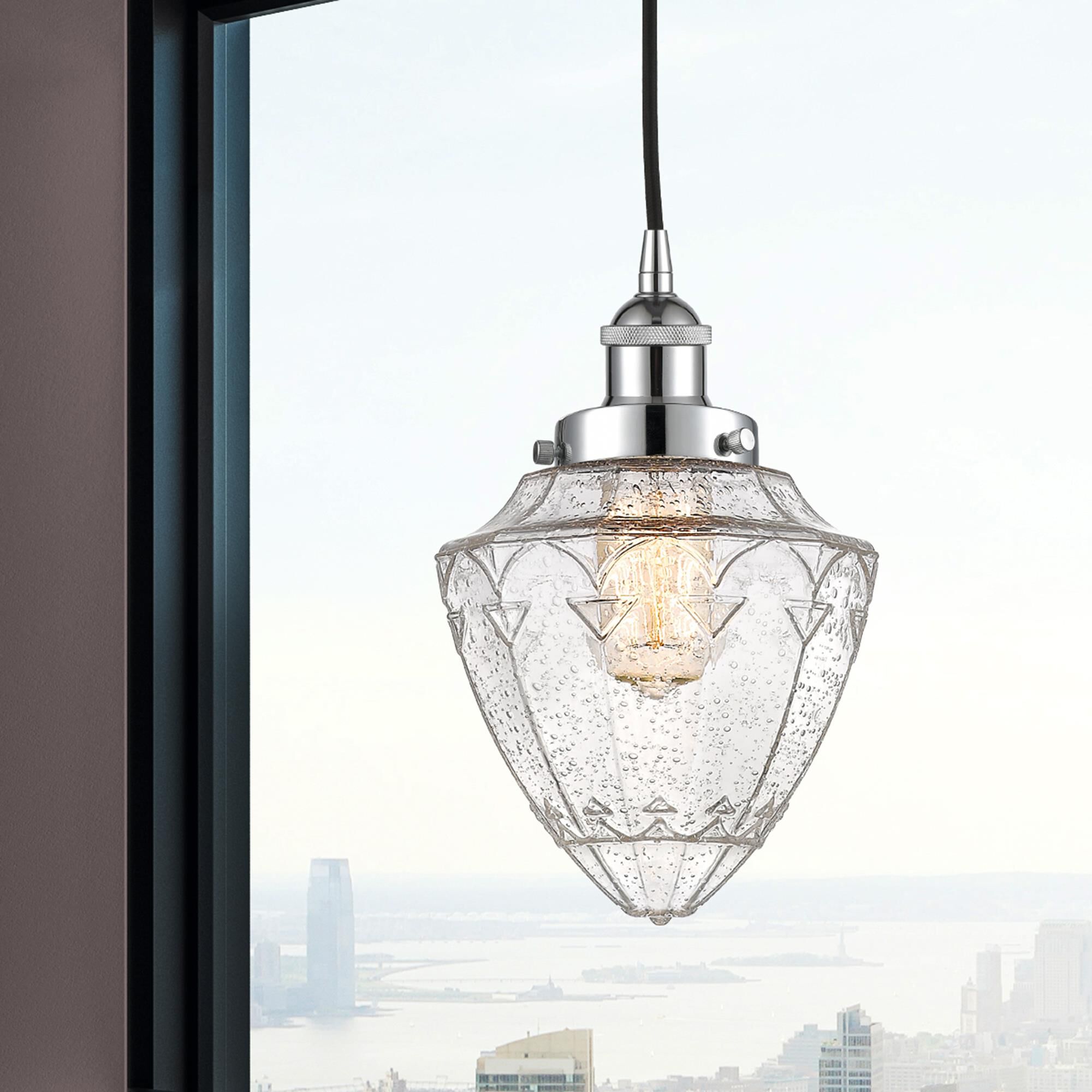 Shown in Polished Chrome finish and Seedy Small Bullet glass