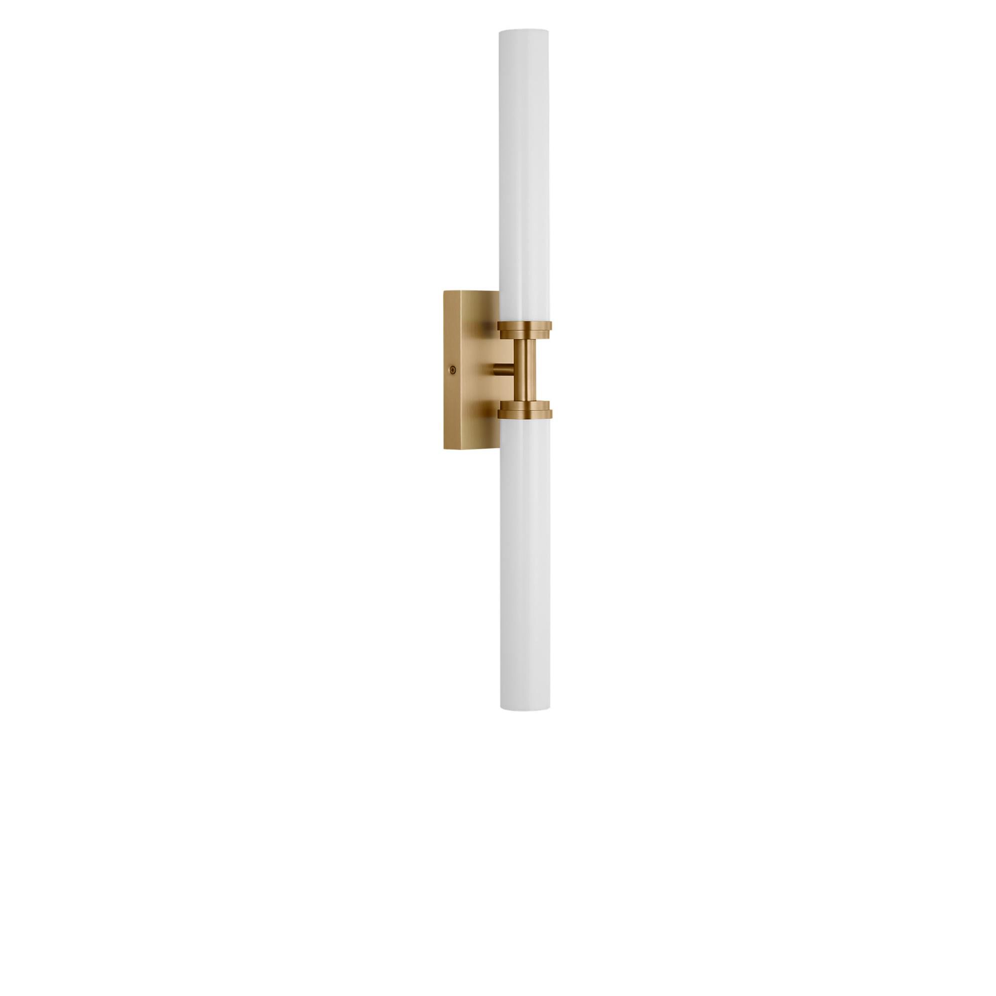 Shown in Satin Brass finish and White Acrylic shade