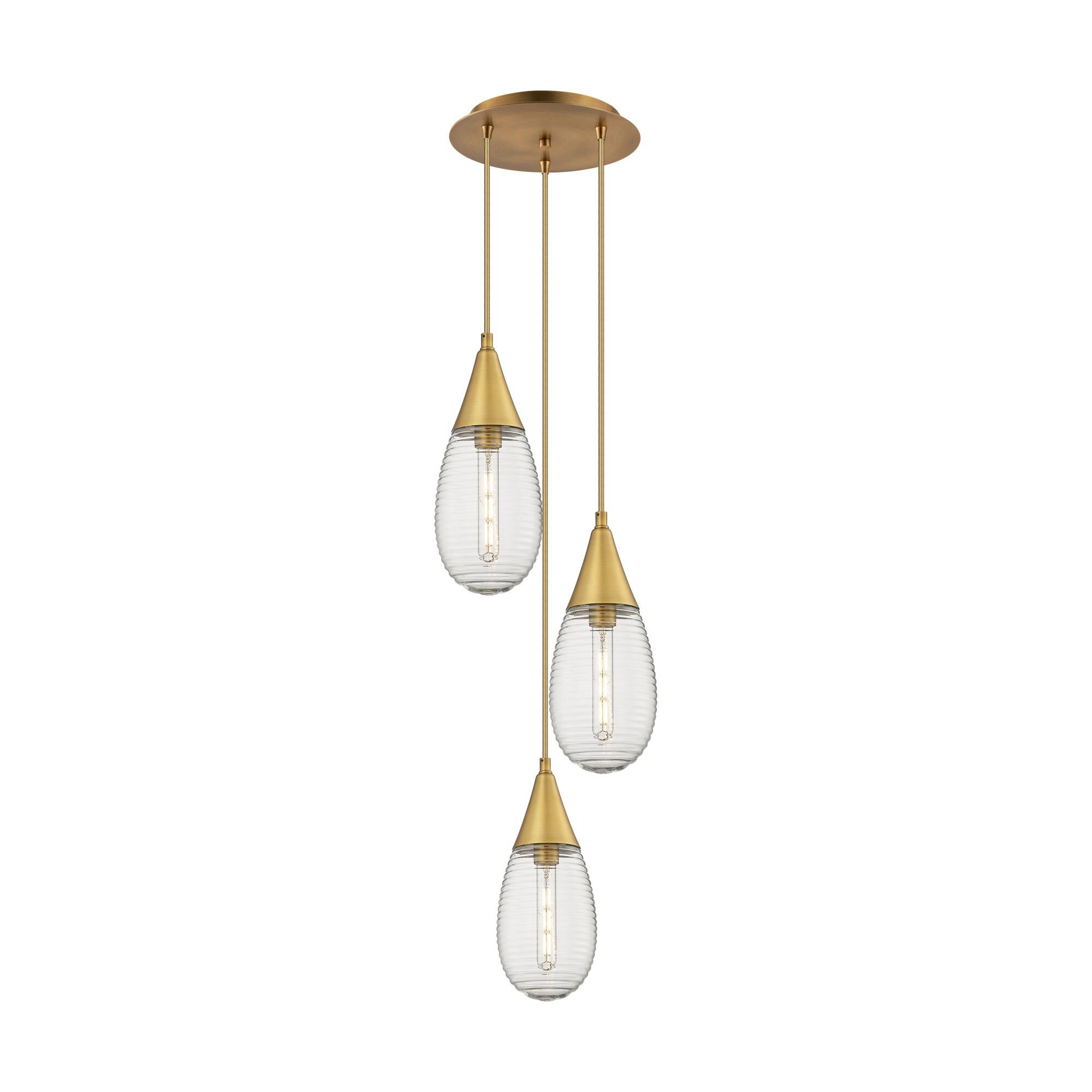 Shown in Brushed Brass finish and Striped Clear glass and Striped Clear Glass shade