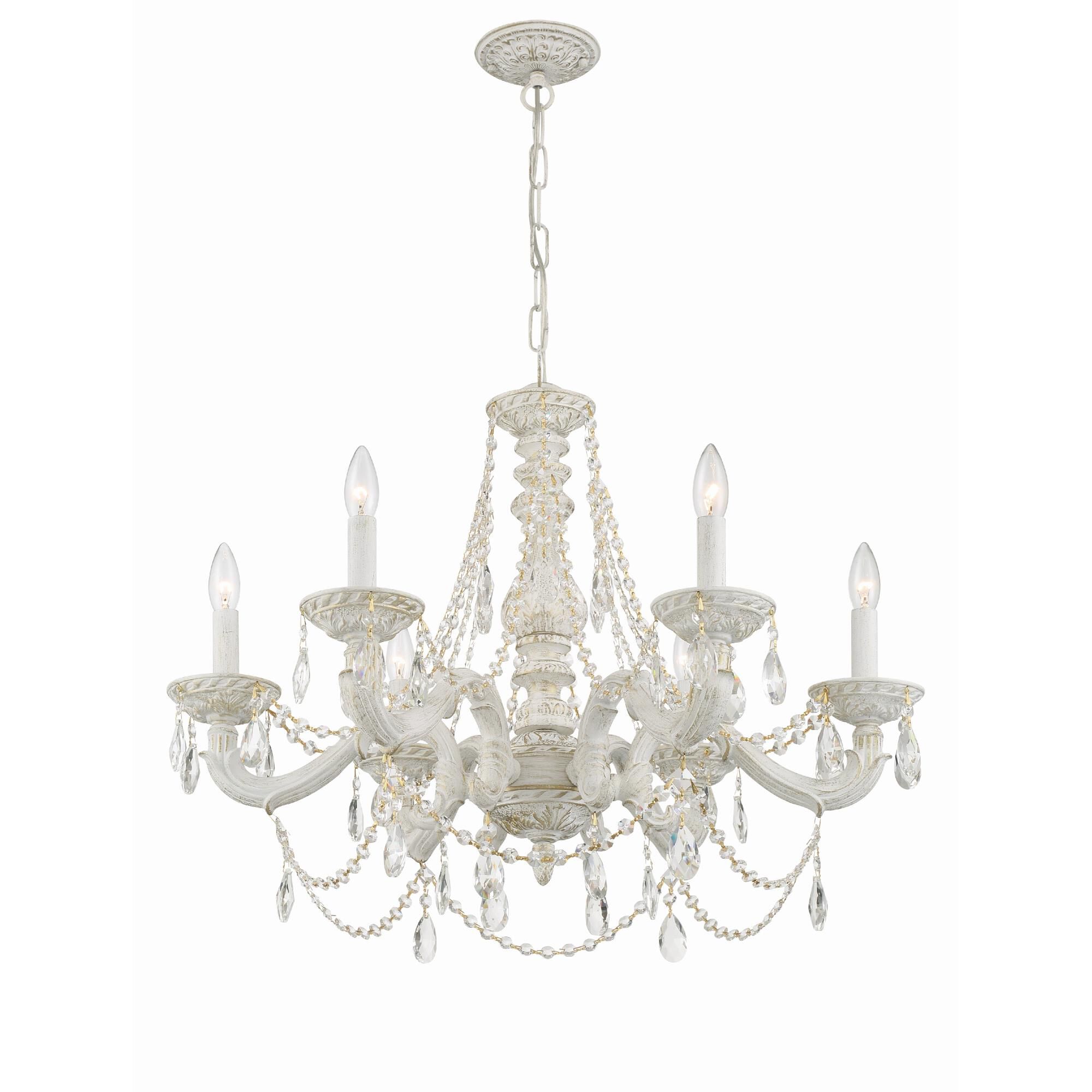 Shown in Antique White finish and Hand Cut Crystal crystal